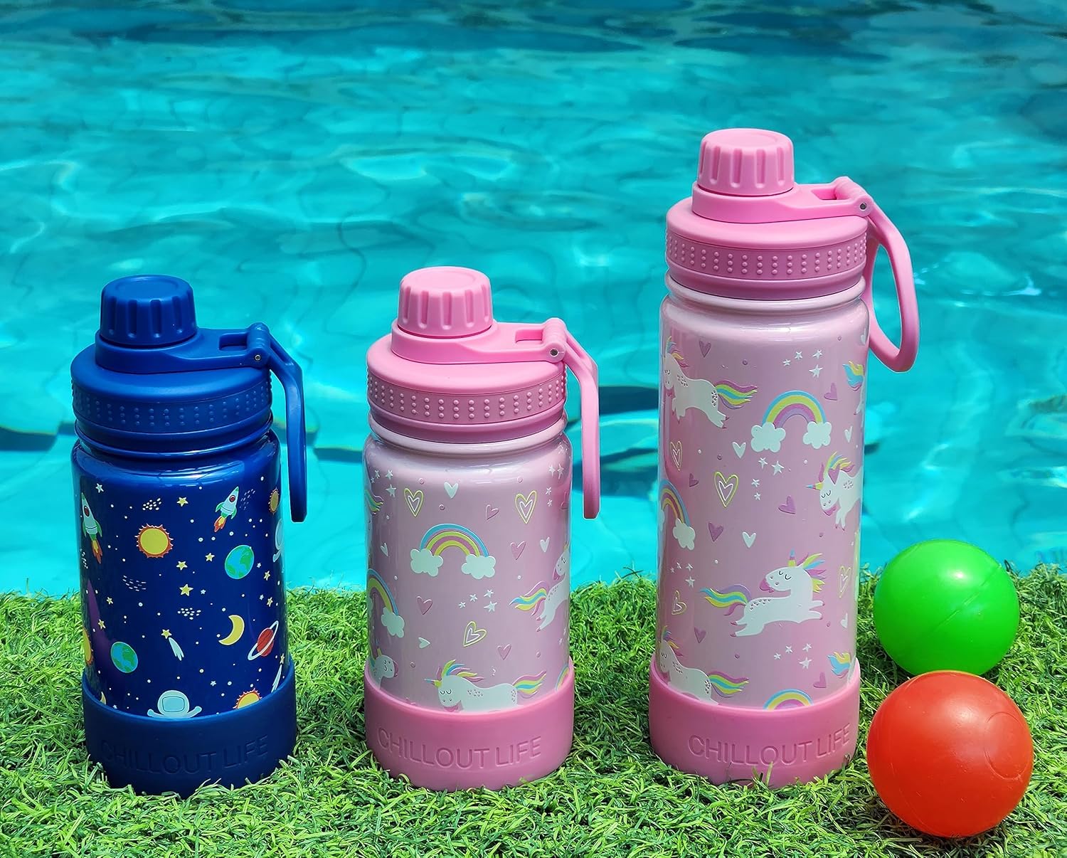 CHILLOUT LIFE 12 oz Kids Insulated Water Bottle for School with Leakproof Spout Lid and Cute Waterproof Stickers, Personalized Stainless Steel Thermos Flask Metal Water Bottle, Blue Space - Image 9
