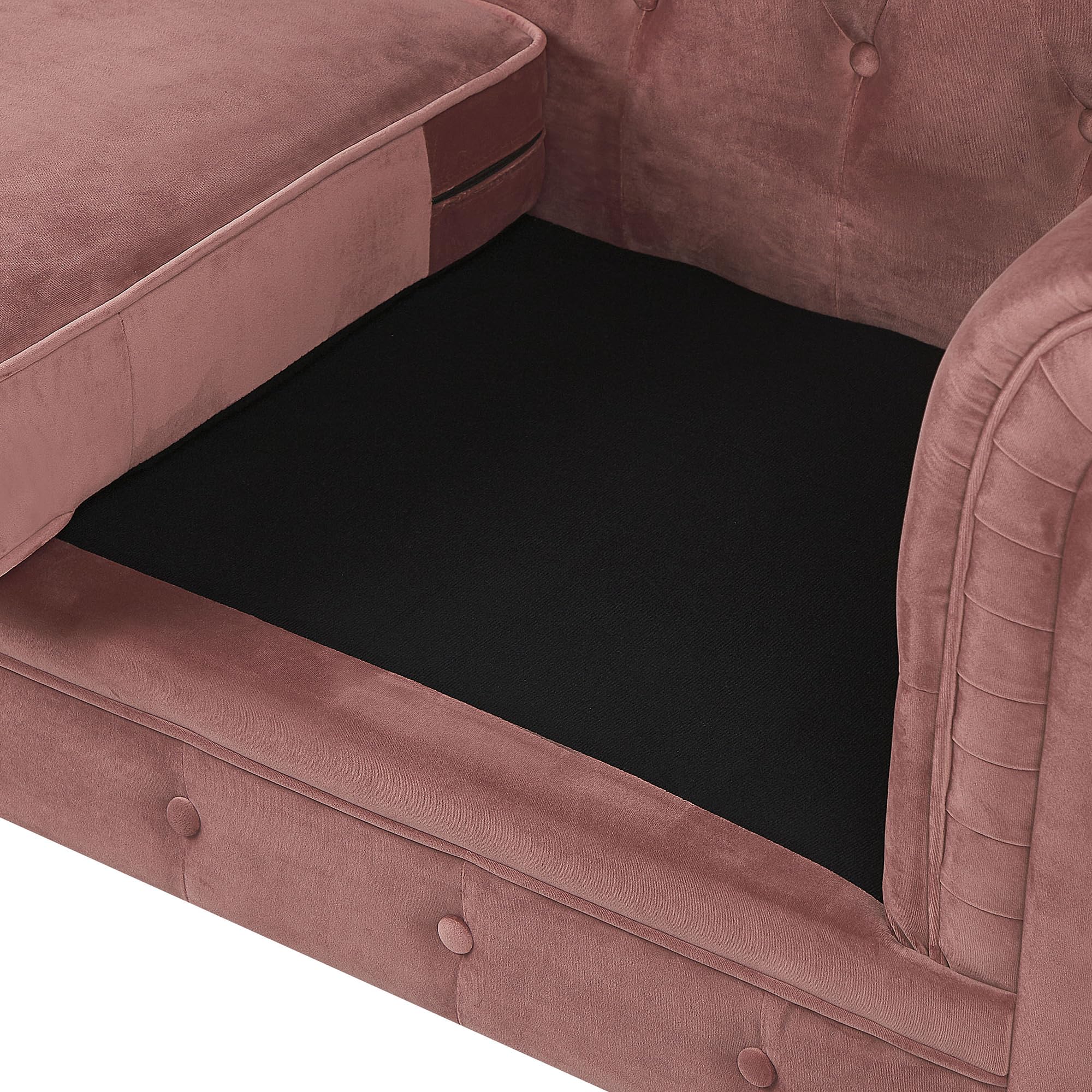 Beliani Conjunto de salón Chesterfield tapizado en Tela de Terciopelo Rosa sofá 3 plazas + sillón Patas de Madera Oscura Estilo contemporáneo Chesterfield