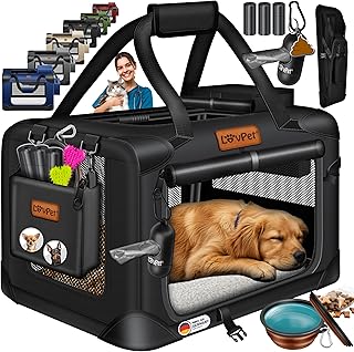 Lovpet® Dog Box, Dog Transport Box, Foldable, Including Dog Bowl, L: 70 x 52 x 52 cm, Transport Bag, Dog Bag, Transport Box for Pets, Dogs and Cats Pet Transport Box, Black product image