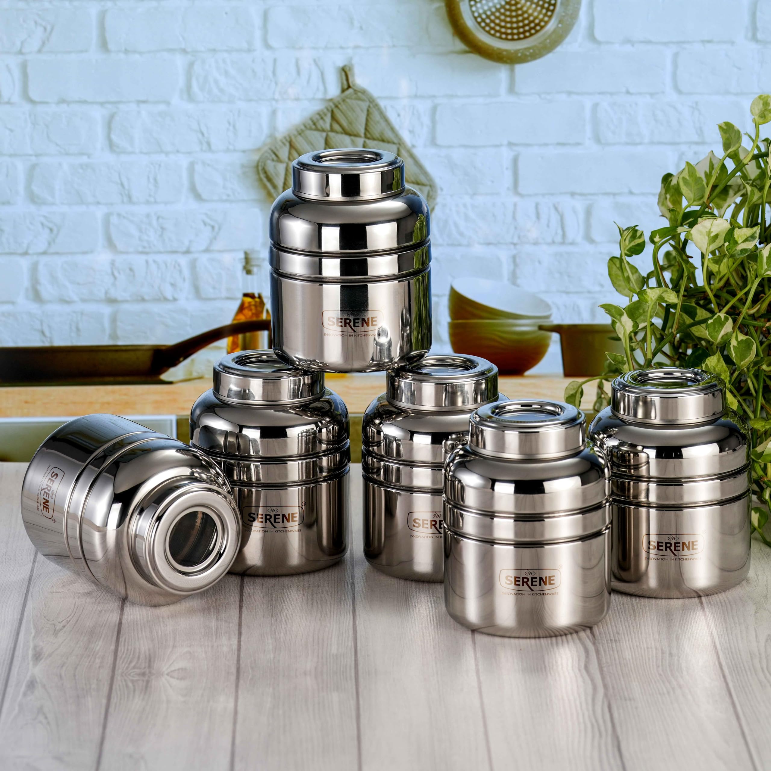 Title Stainless Steel Jars for Kitchen Storage | Top See-Through Lid | Airtight One-Turn Lock System | Easy to Open | Multipurpose Storage Kitchen Canister | Set of 6 | 800 ML Each
