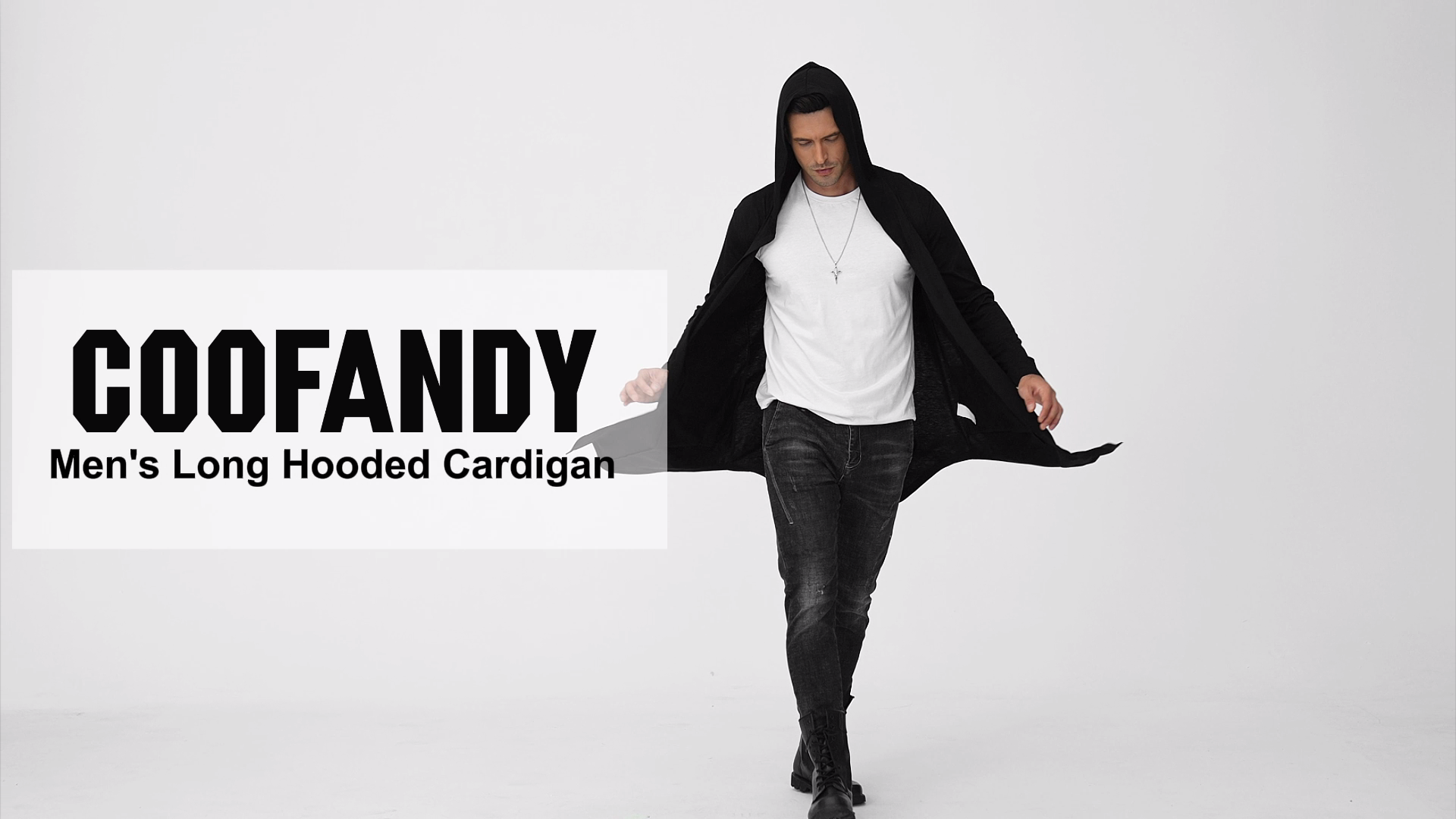 COOFANDY Men's Long Hooded Cardigan Shawl Collar Lightweight Open