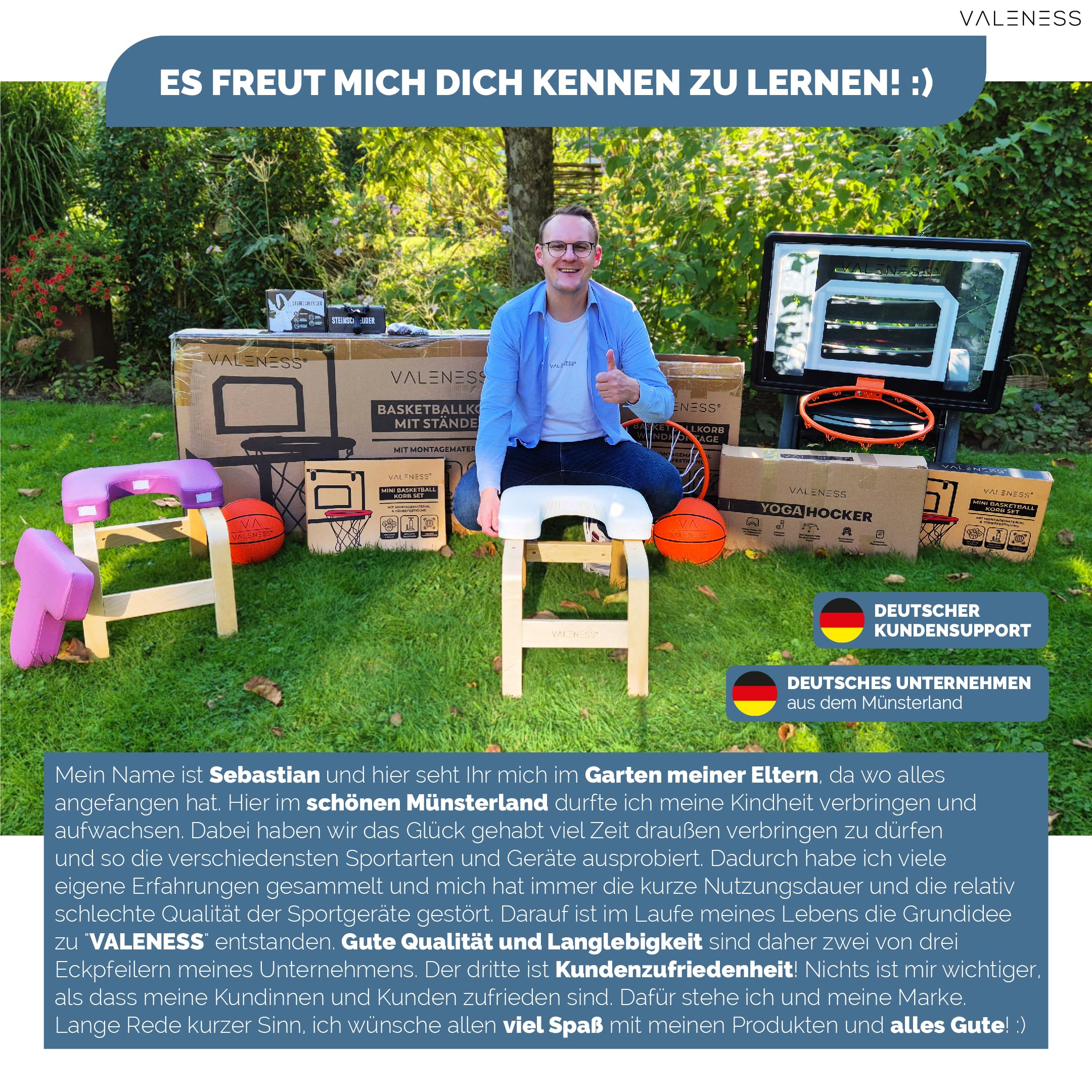 VALENESS® Yoga Kopfstandhocker - Hochwertiger Yoga Hocker inkl. Yogagurt, Yogablock & Übungsposter - Yoga Stuhl zur Handstand-Übung aus massivem Naturholz - Yoga Ausrüstung für Zuhause… (weiß)