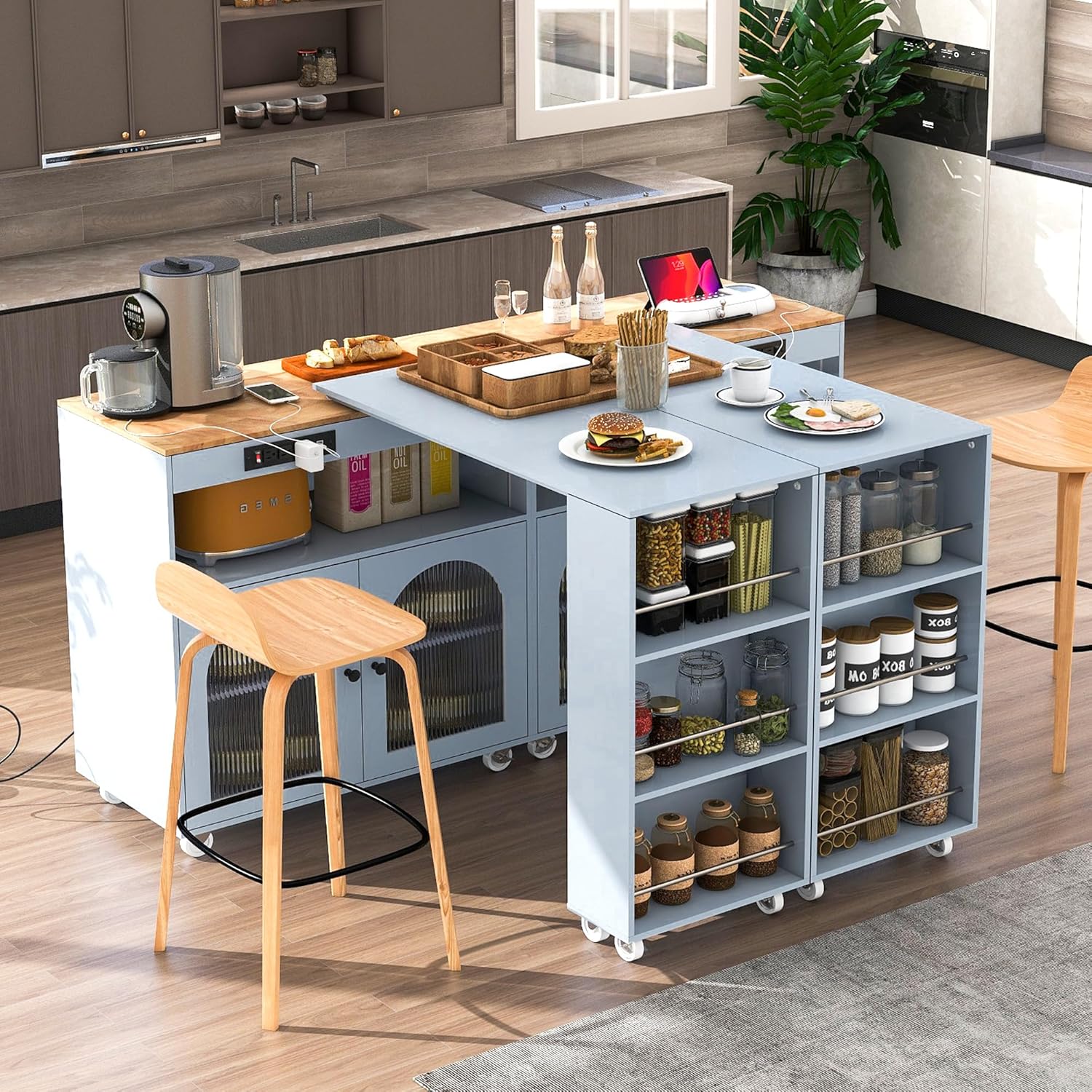 Knocbel Rolling Kitchen Island with Extended Table, Mobile