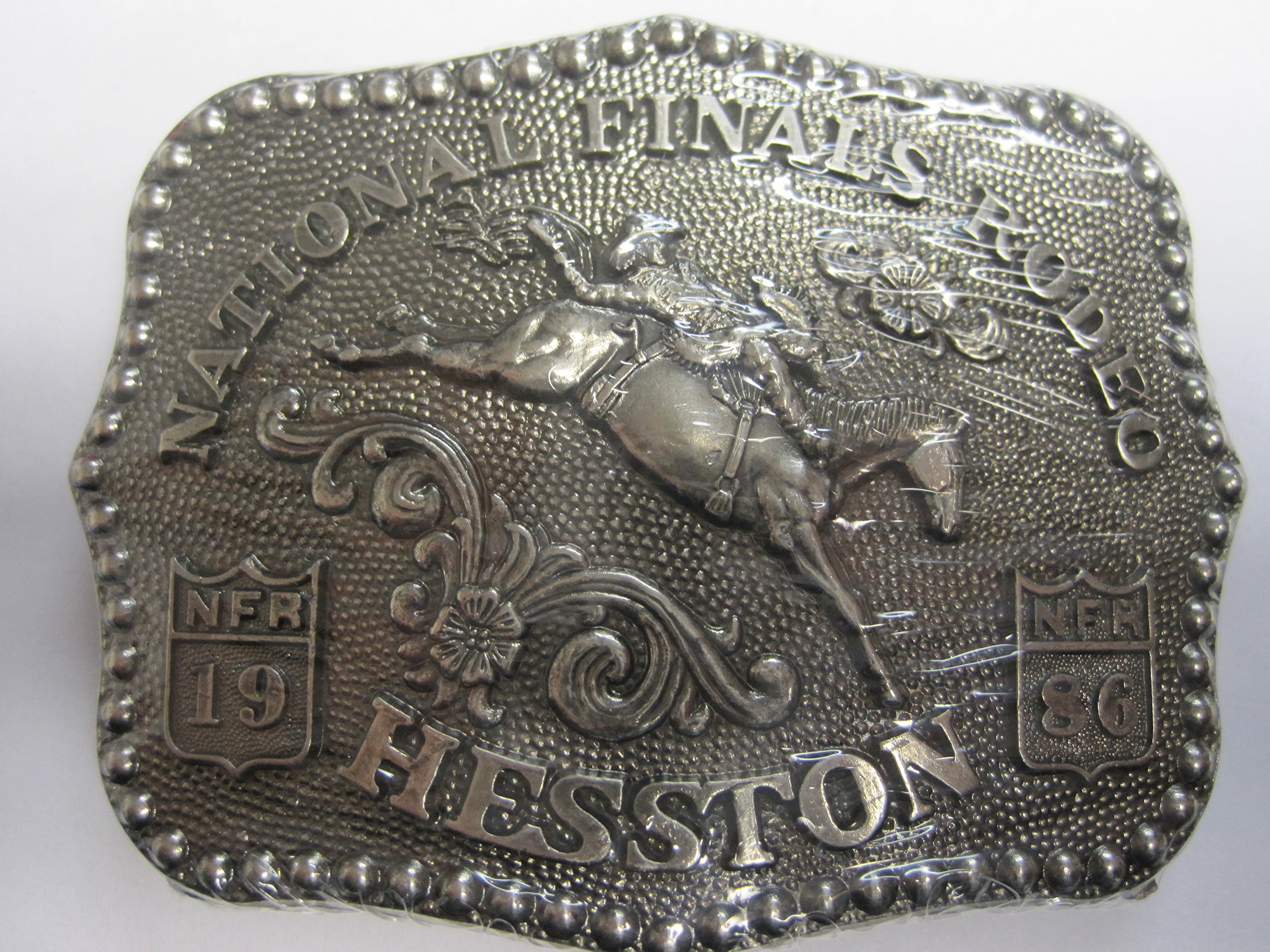 Hesston 1986 National Finals Rodeo NFR Adult (3 3/4" x 2 3/4") Belt Buckle New in Original Shrinkwrap