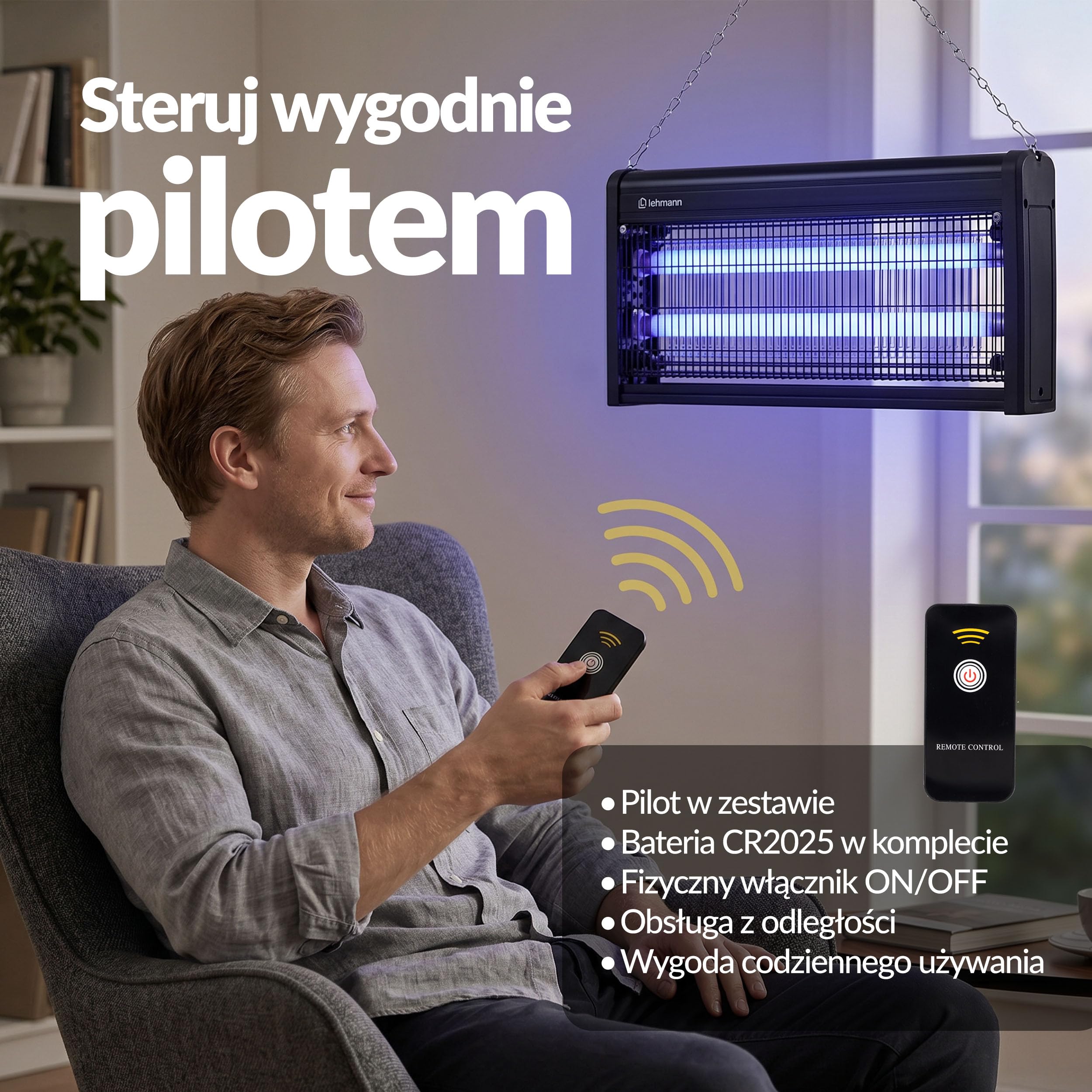 LEHMANN Elektryczna pułapka na owady 40 W, lampa na owady z funkcją zdalnego sterowania, przeciw komarom, muchom, owadom, do 12000 h, elektryczna pułapka na muchy do powierzchni do 400 m²