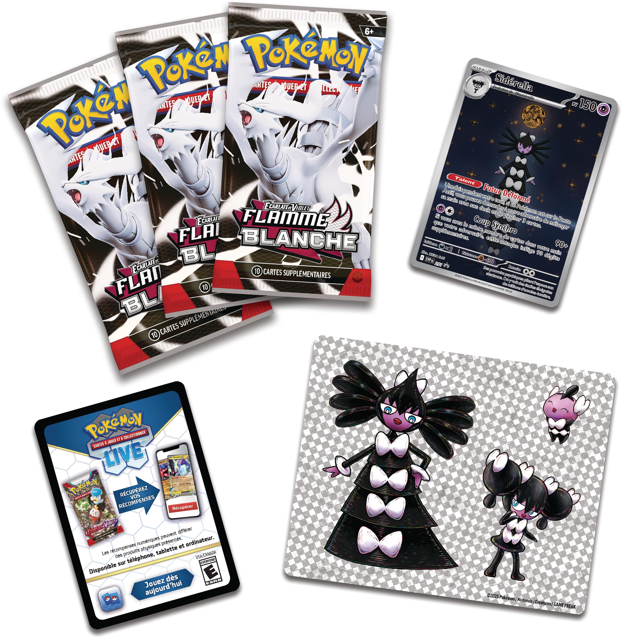 Pokémon TCG: Szkarłatna i fioletowa kolekcja naklejek z możliwością ponownego dopasowania - Biały Płomień - Siderella (1 błyszcząca karta promocyjna i 3 boostery)
