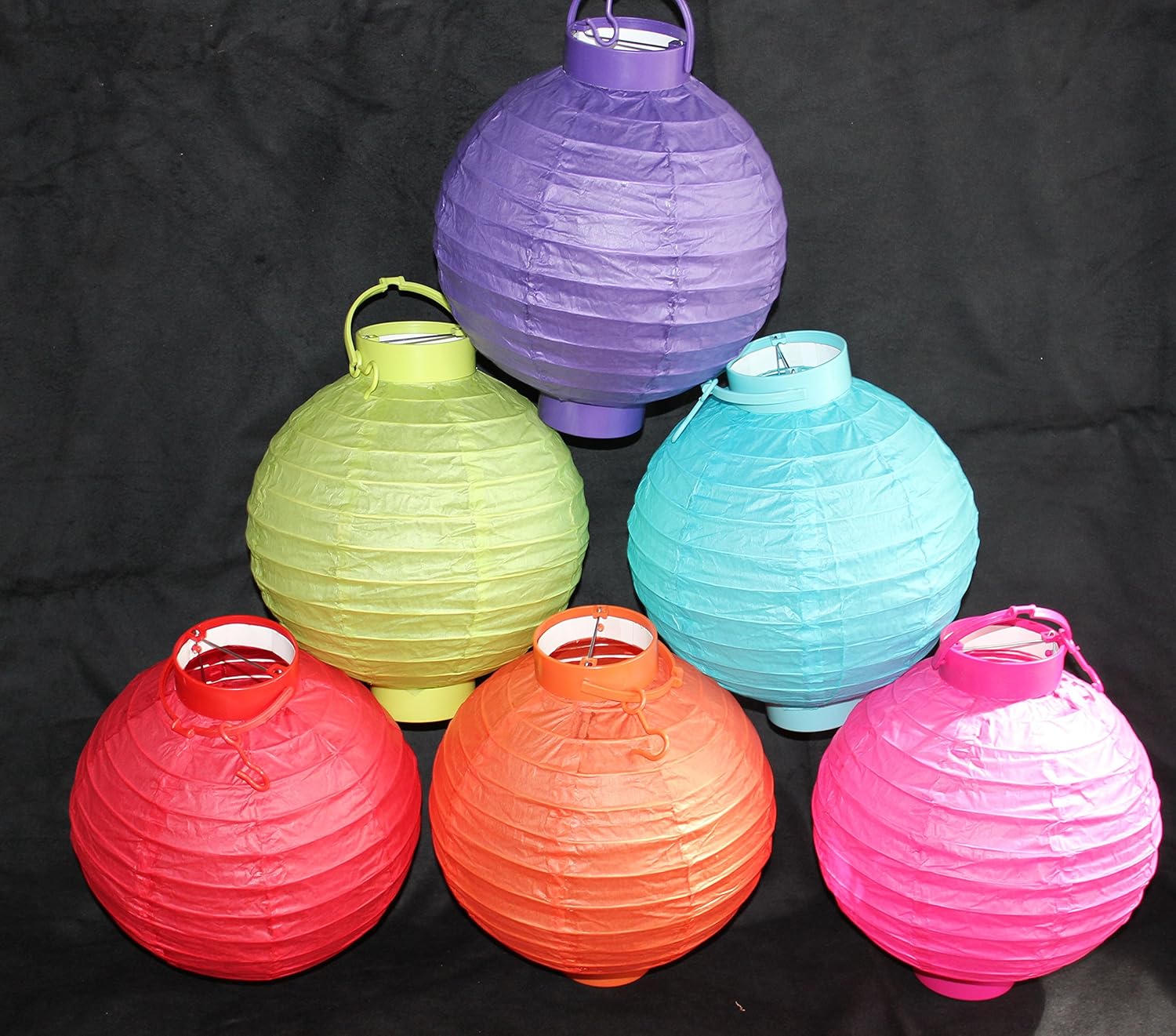 5 Batteryoperated, Assorted Color Chinese/japanese Paper Lanterns 12" Diameter
