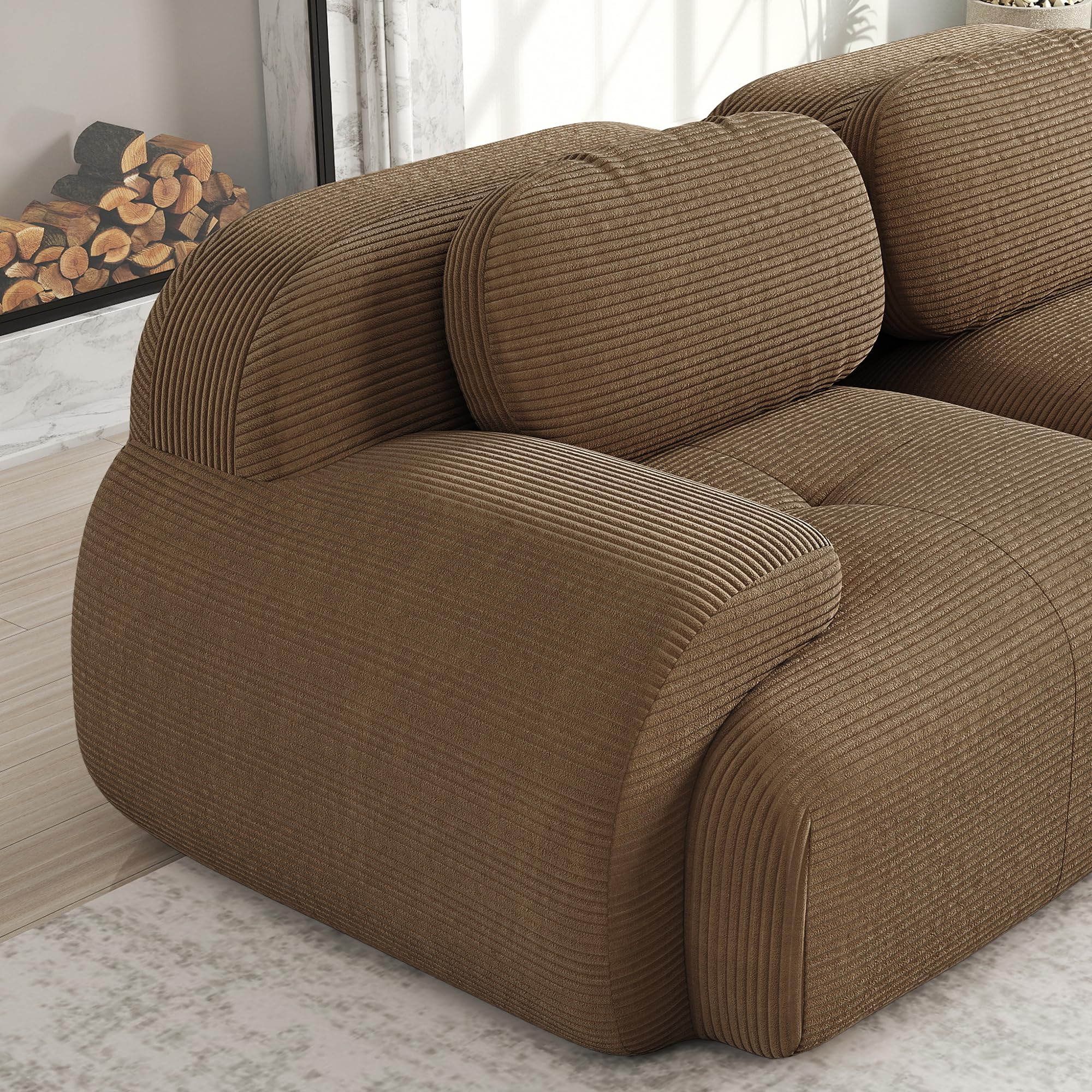 Sofá modular de 2 plazas, color marrón, módulo de sofá con reposabrazos izquierdo y respaldo, sofá de tela flexible combinable, ahorra espacio y es cómodo