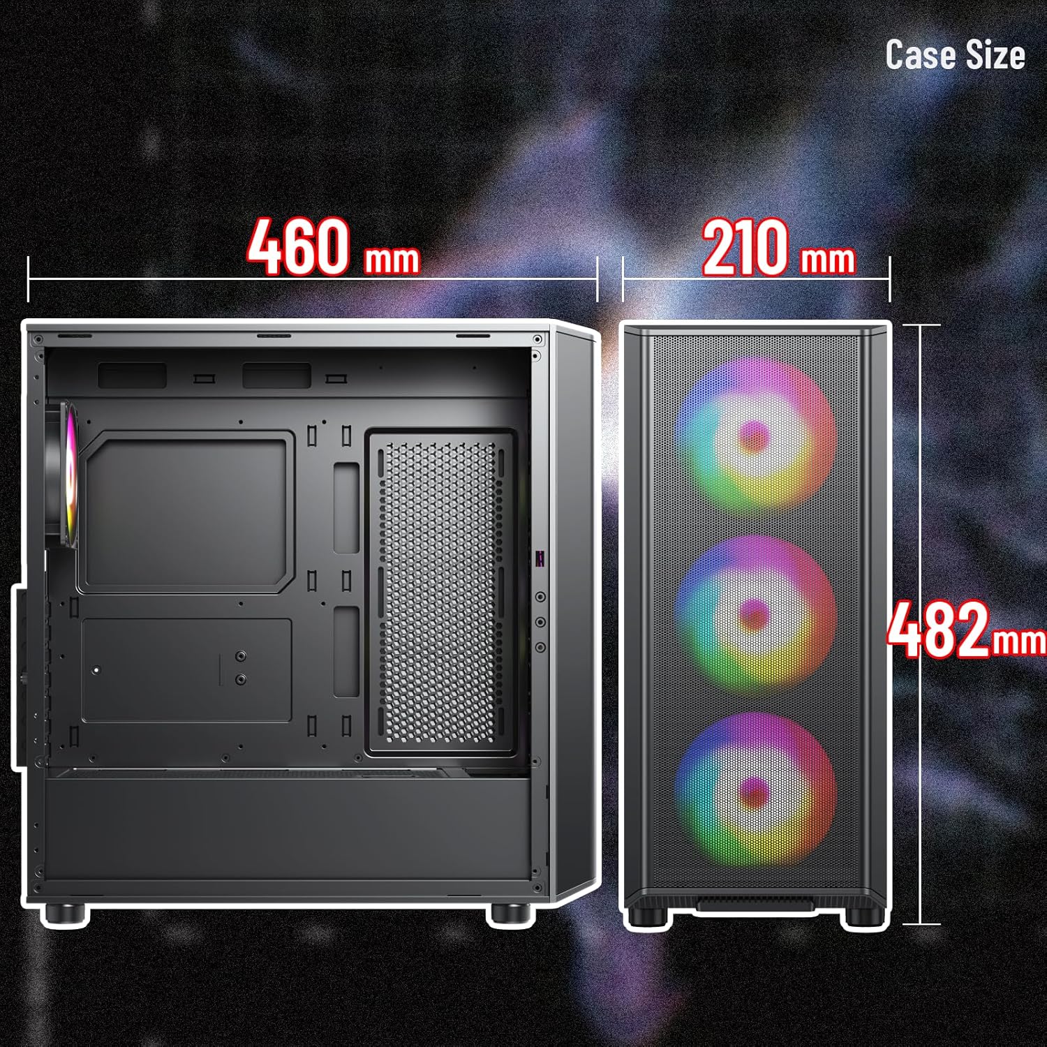 Raidmax X606 Gaming ATX Case, Front Air Intake Metal Mesh Panel, Includes 3X 140mm ARGB Fans + 1x 120mm ARGB Fans, Support 360mm Water Cooler and 400mm GPUs (Black w/700W)