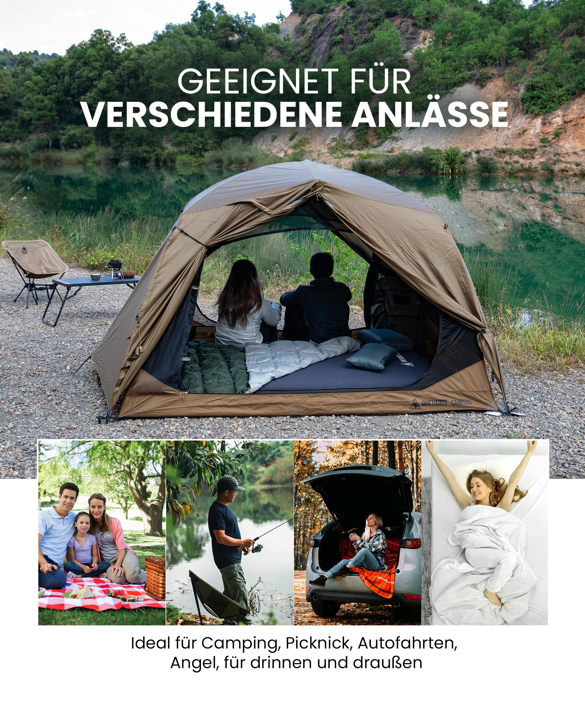 OneTigris DYNISLAND Luftmatratze selbstaufblasend mit hohem R-Wert, Luftbett 2 Personen, Gästebett aufblasbar Matratze mit Luftpumpensack, für Camping, Reise und Outdoor (132 × 201 cm)