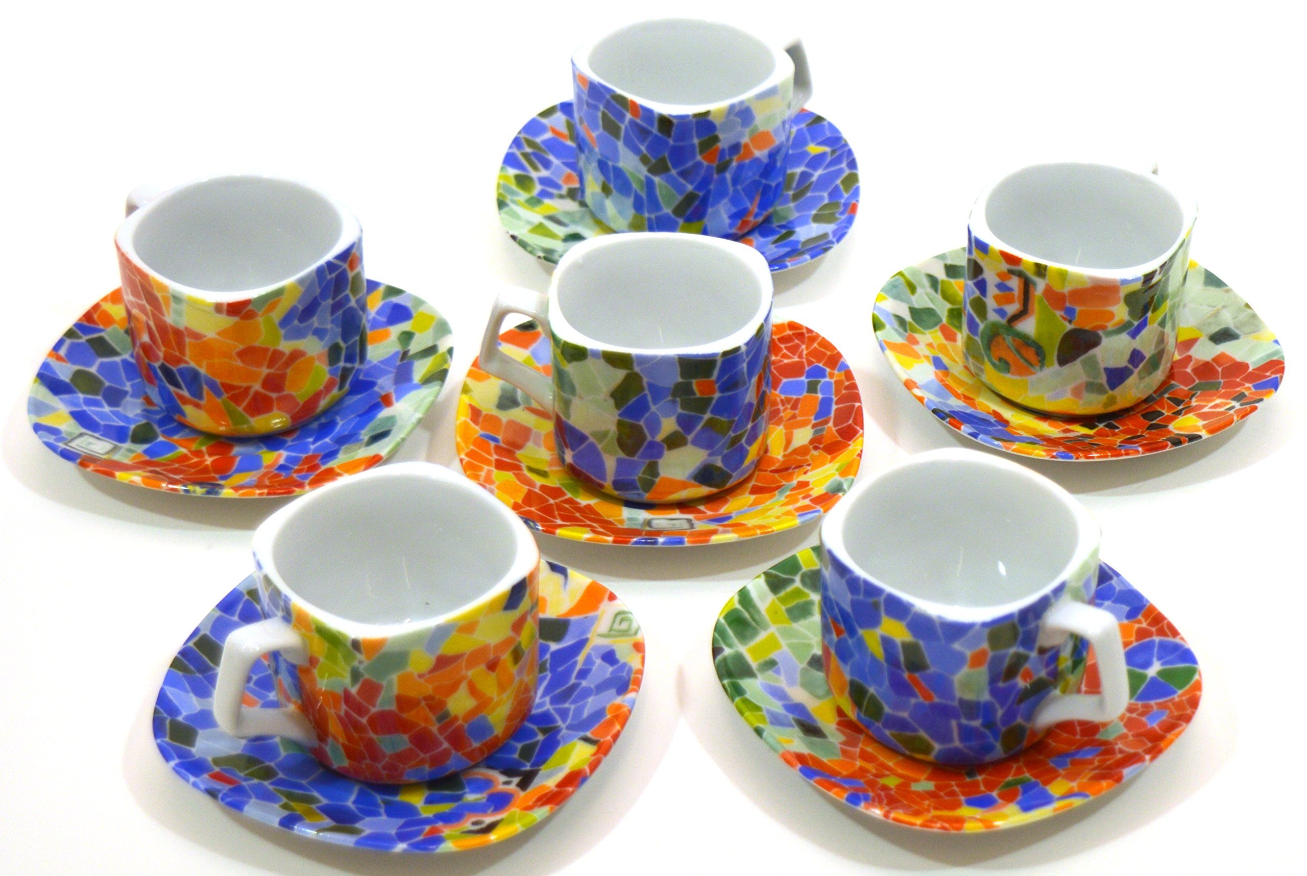 Mugs avec Plat Porcelaine Trencadis Style Gaudí pour vos brunchs et cafés en terrasse