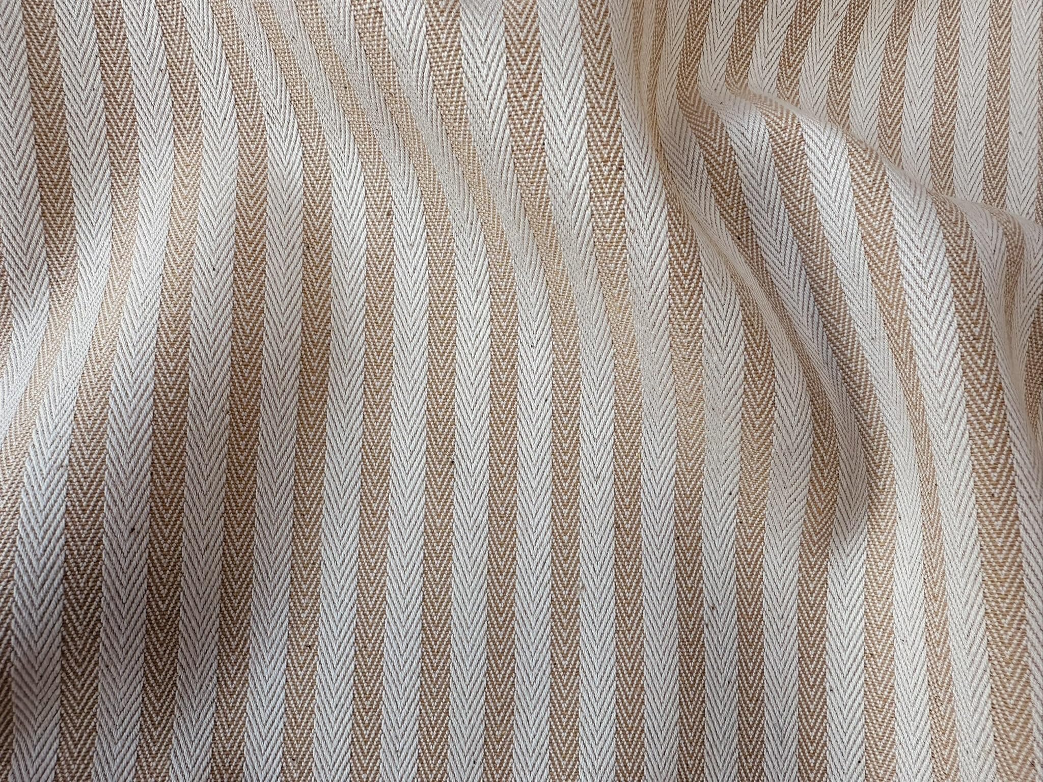 Tissu à chevrons 5 mm aspect lin effet lin rayé, lignes crème, décoration d'intérieur, couture – 328 cm extra large – Vendu au mètre – Miel
