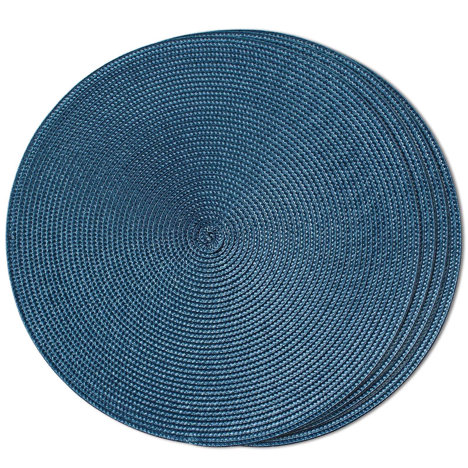 FunWheat Round Braided Placemats Set of 4 Table Mats for Dining Tables Woven Washable Non-Slip Place mats 15inch (Blue, 4pcs) — image 1