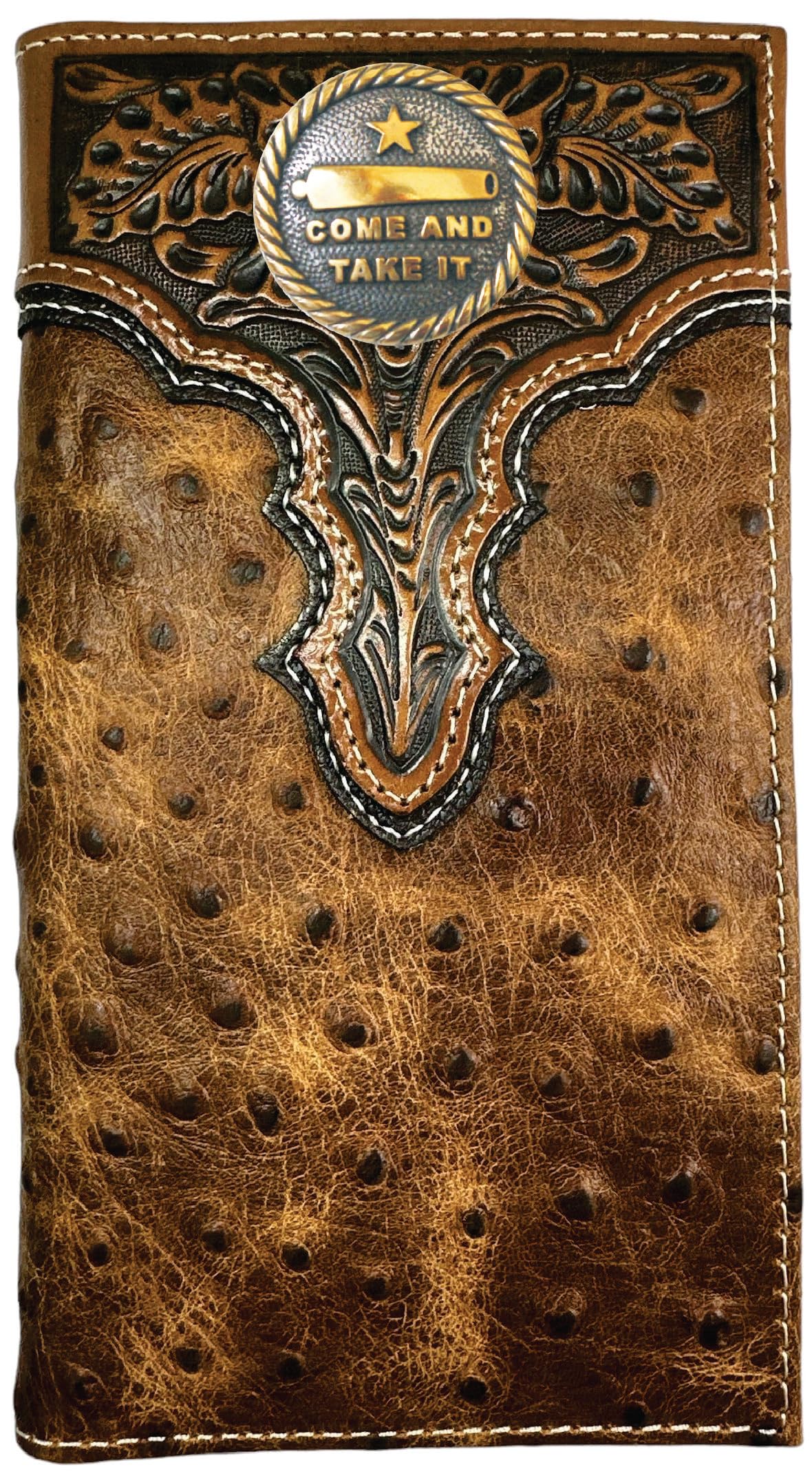 Custom Come And Take It ARIAT Tooled Ostrich Long Rodeo Leather Wallet