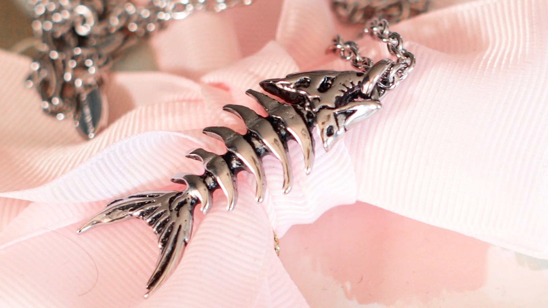 Shark Tooth Bone Pendant Necklace - Gothic Steel Chain 30 Inches Long