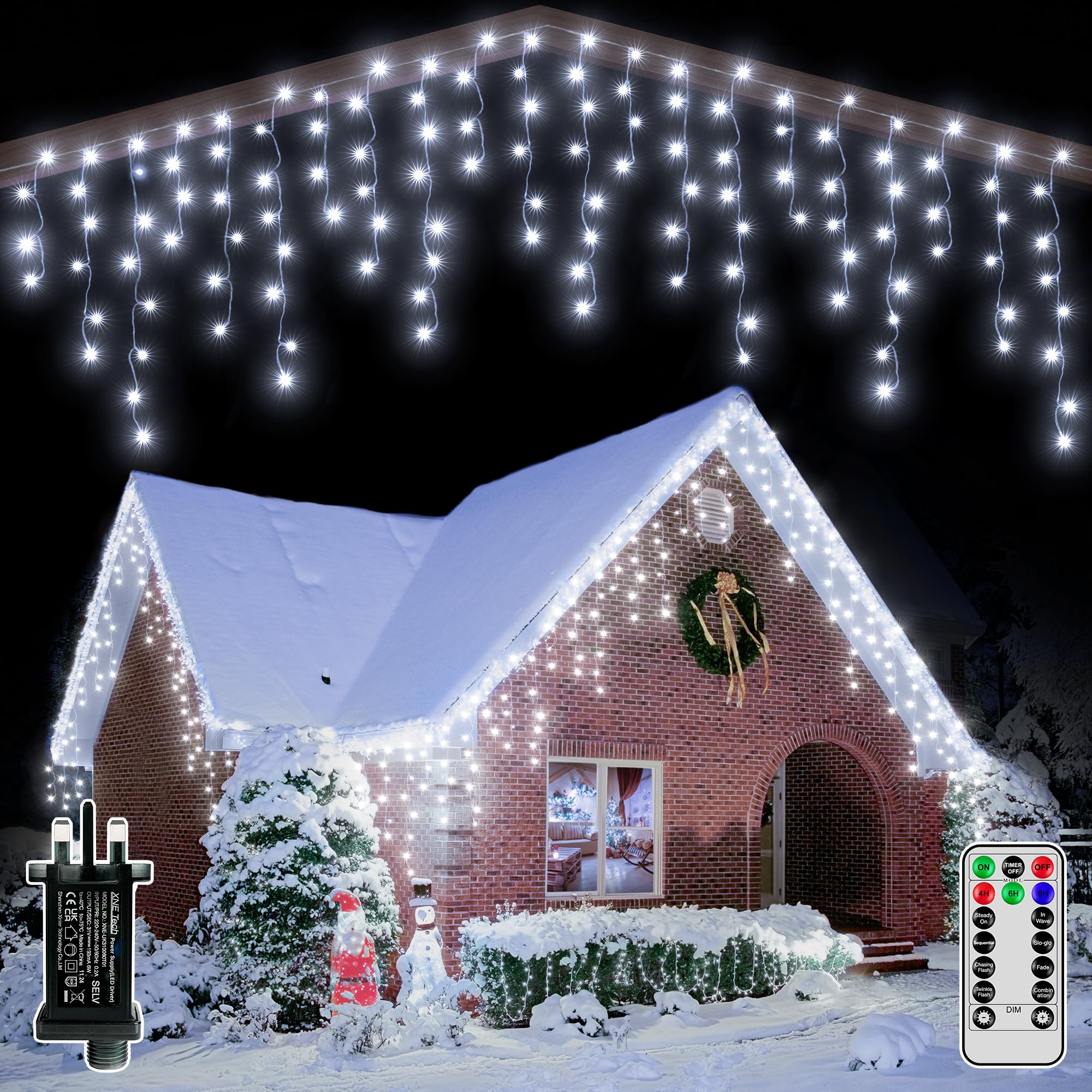 Hopexy Icicle Outdoor Christmas Lights, 600 LEDs 15m Waterproof Connectable Outside Fairy Light Mains Powered