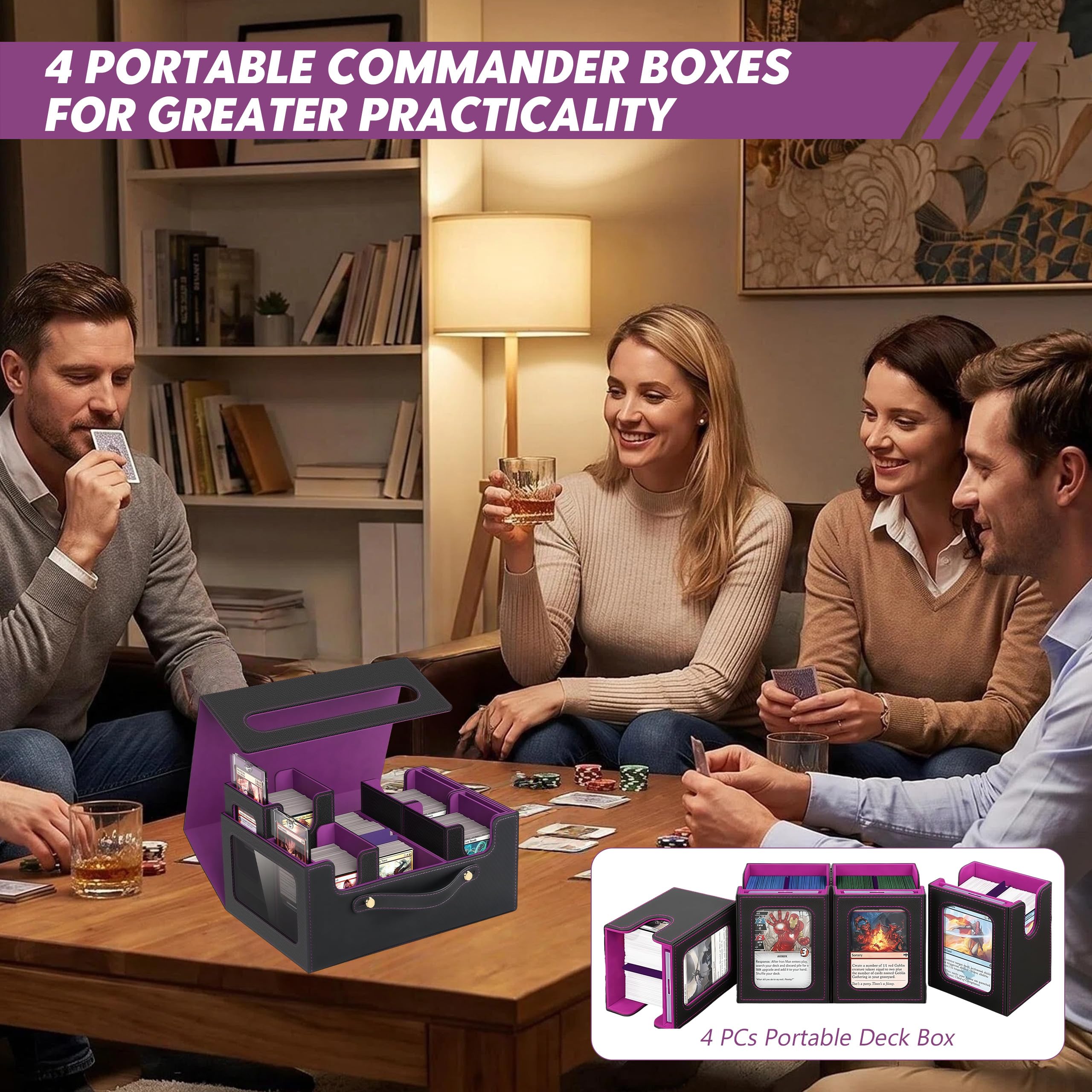 Caja de cartas coleccionables 6 en 1 con compartimento para dados, caja magnética Commander Deck Box con 4 divisores de tarjetas Toploader Tarjetero con pantalla Commander para MTG TCG CCG