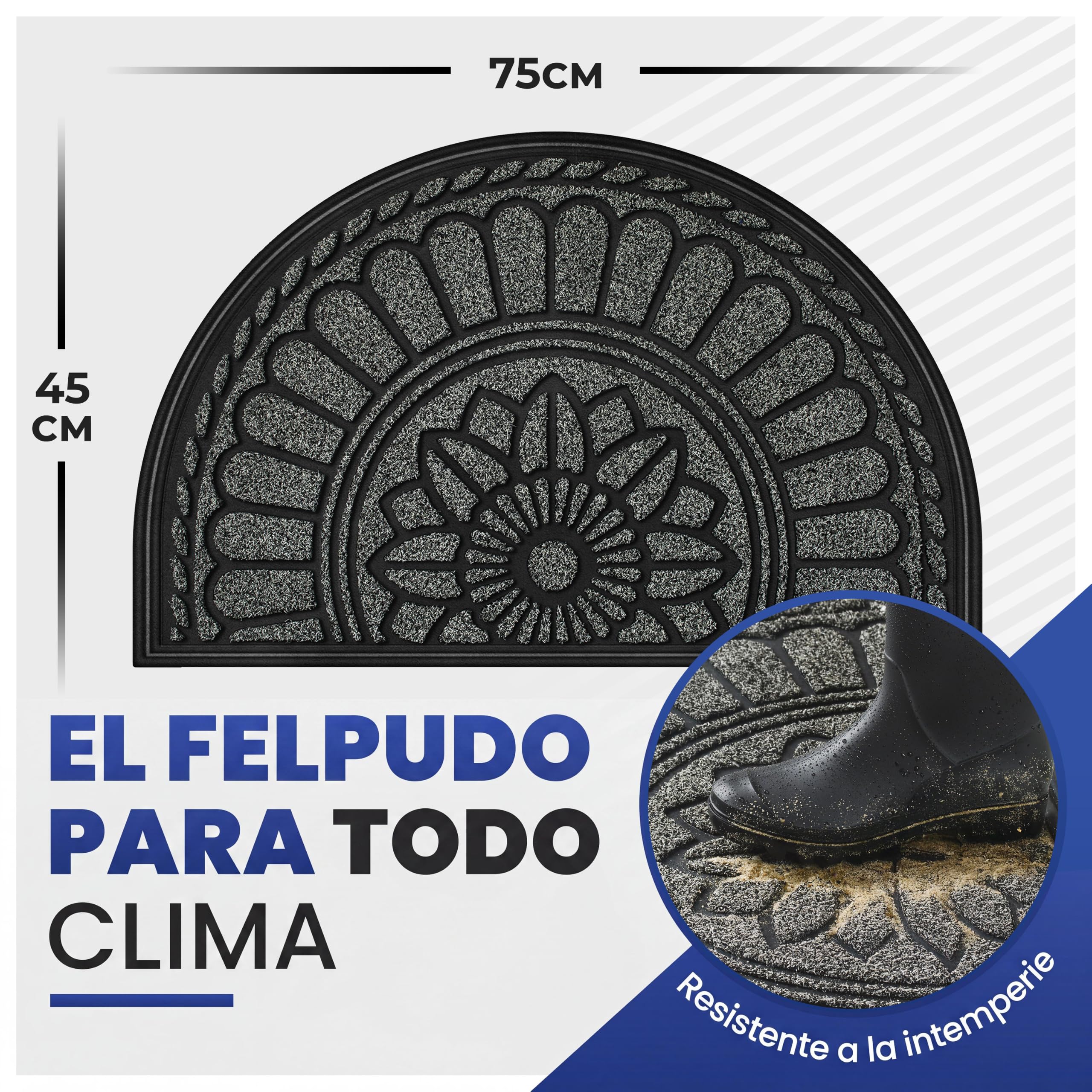 Mibao Felpudo semicircular Exterior - Felpudo Entrada casa Resistente Gris