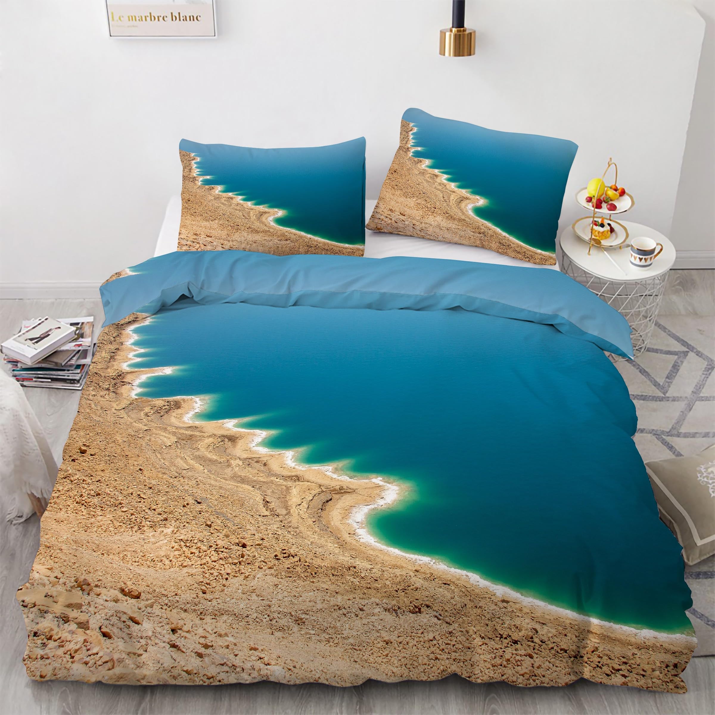 Housse couette en microfibre douce azur parure de lit mer morte 220x240 haute densité