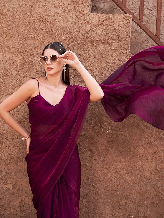 Elegant Wine Saree College Farewell and Wedding Party Look