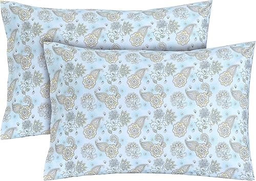 Feather & Stitch - Juego de 2 fundas de almohada estándar 100% algodón, color verde granito, 300 hilos con cierre de sobre, 20 x 30 pulgadas, fundas