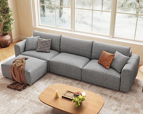 Miniatura 14 de LINSY HOME - Sofá seccional modular de gran tamaño, sofá en forma de L de 128" de ultra suave nube con asientos grandes y otomana removible, sofá