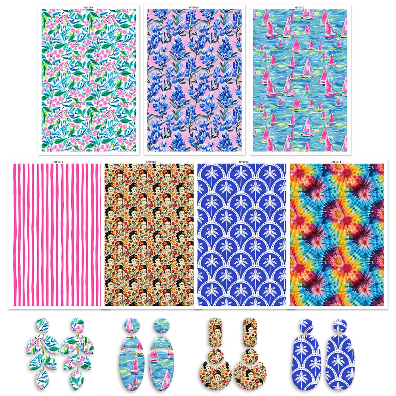 7 Pcs Transfer Paper for Polymer Clay, Floral Strips Beautiful Women Pattern Water Transfer Sheet for Polymer Clay, Abstract Pattern Water Soluble Transfer Sheet for Earrings Jewelry Making 5.8X3.9 in