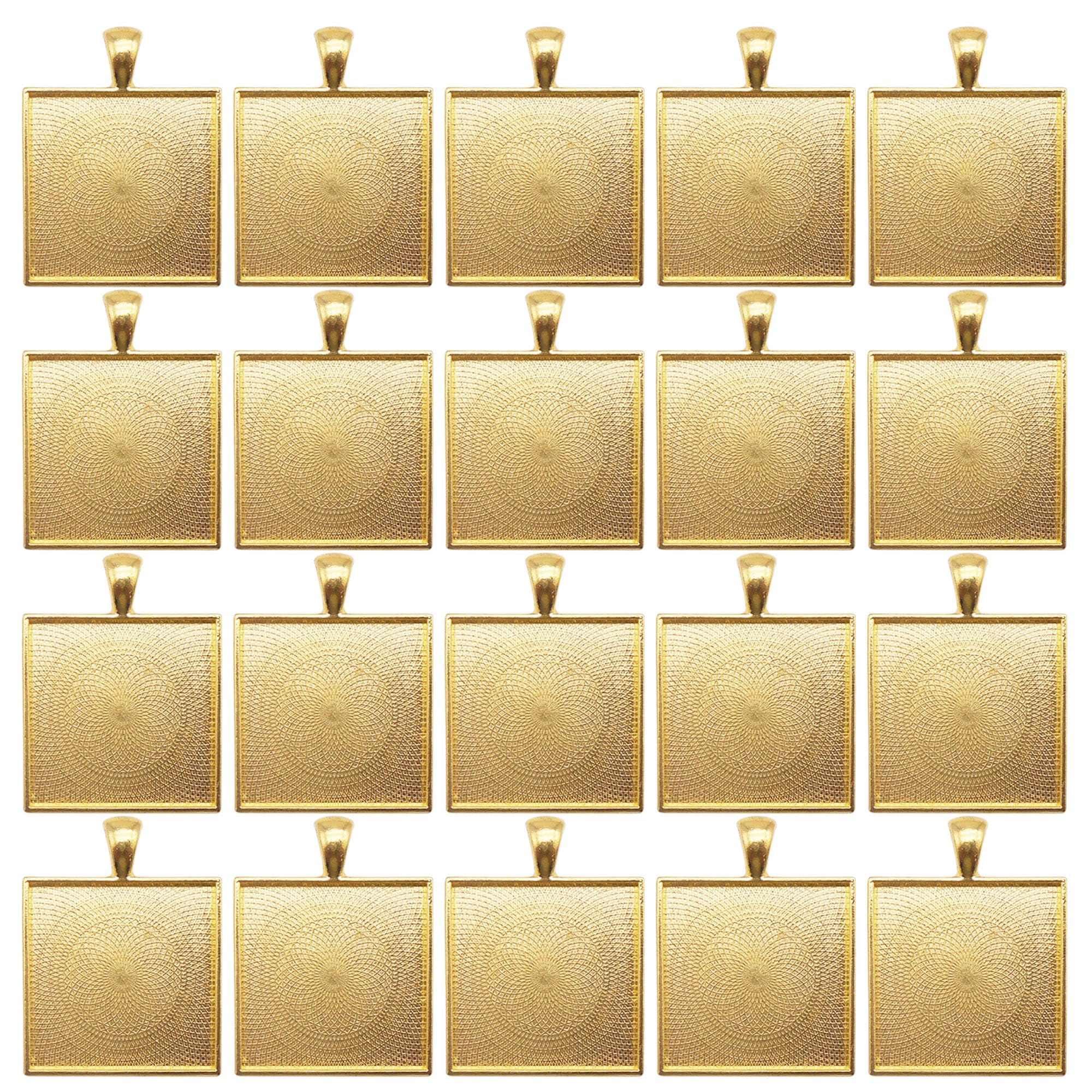 20 pcs Metal Alloy Blank Bezel Tray Gold Cabochon Base Setting Square Photo Frame 25mm Necklace Pendant Trays DIY Jewelry Making Charm