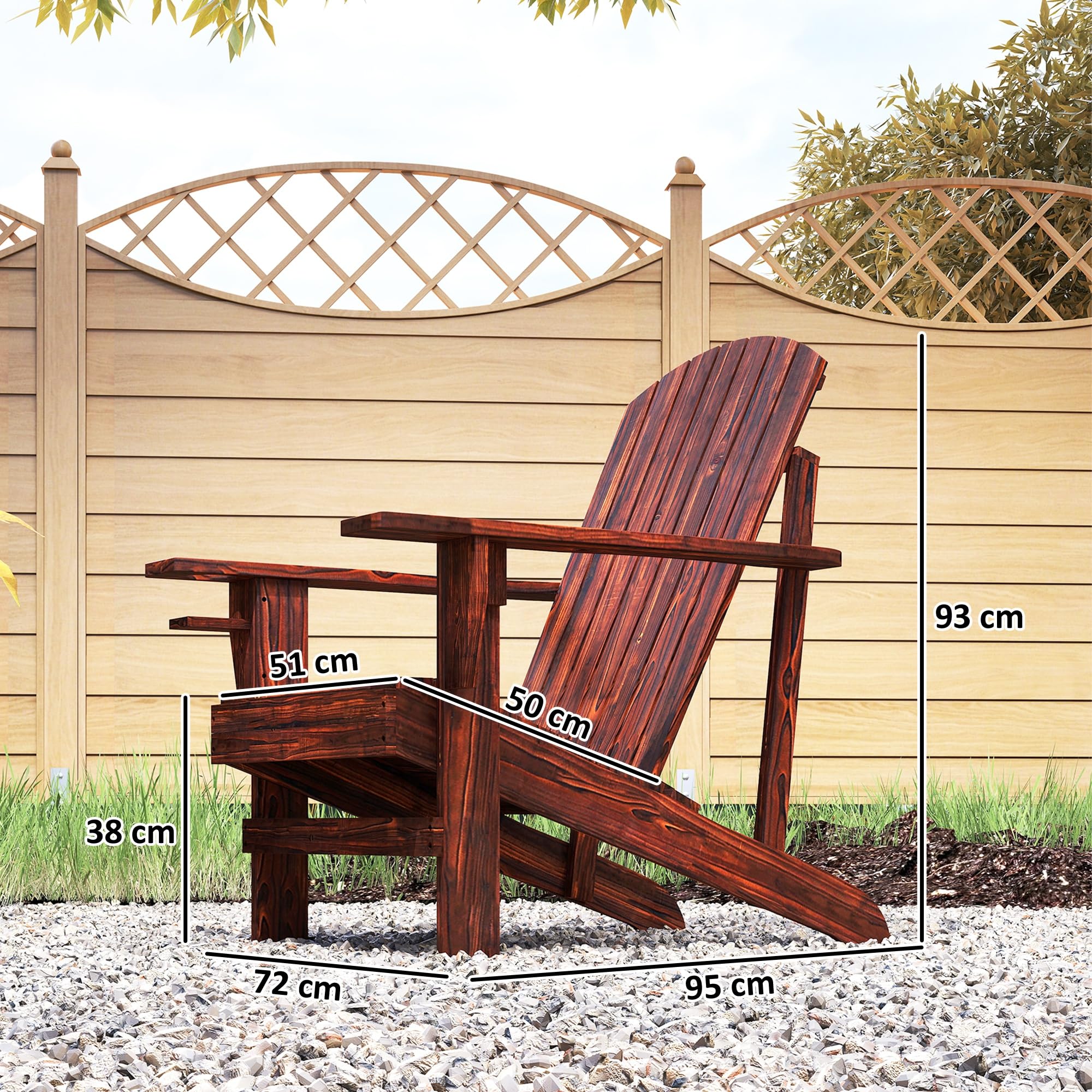 Outsunny Fauteuil de Jardin Adirondack Grand Confort Porte-gobelet intégré Bois de Sapin traité Peint Marron