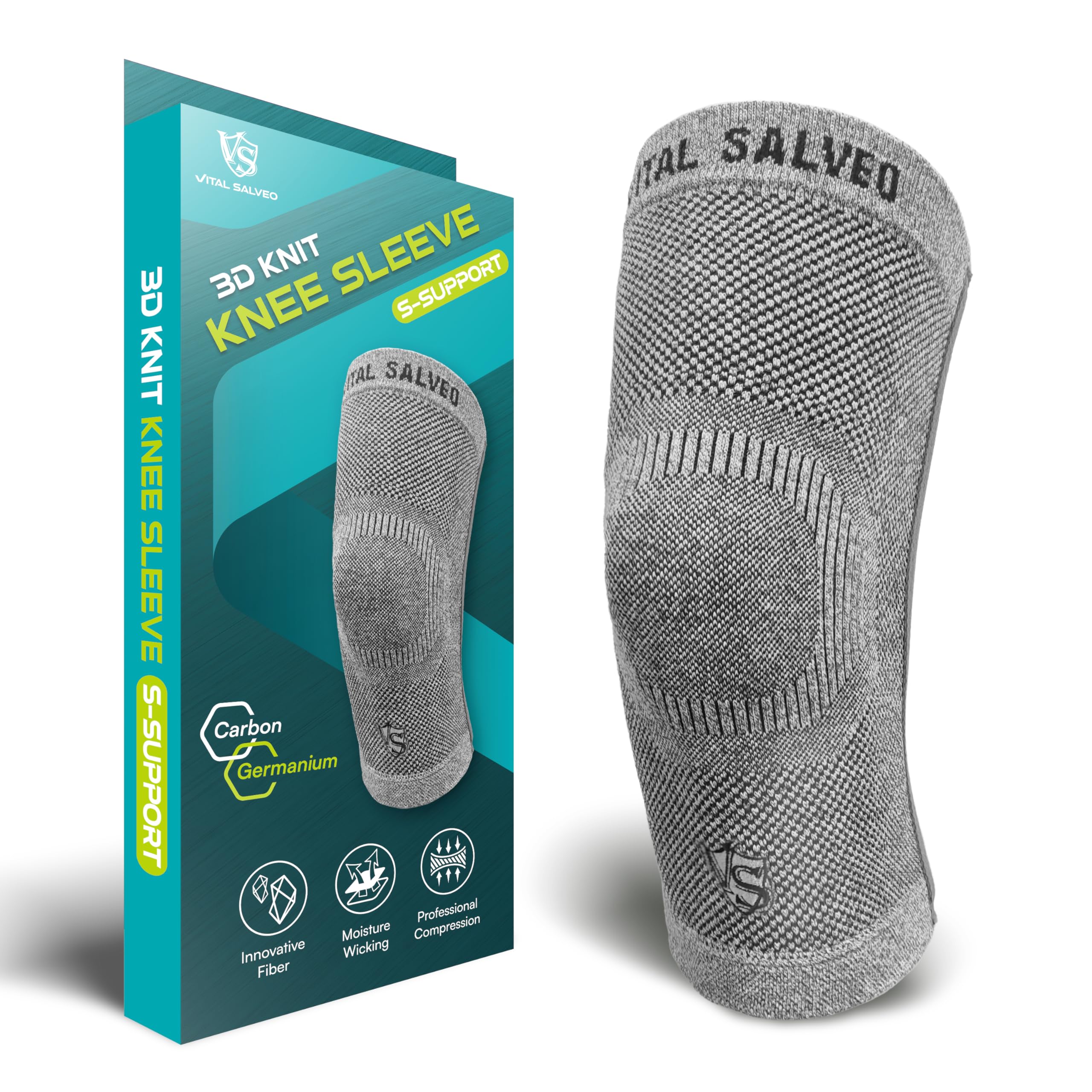 Vital Salveo-Compression Joint Protection Recovery Knee Sleeve/Brace S-Support, Pain Relief, Sports and Daily wear-Light Grey (1PC) Medium