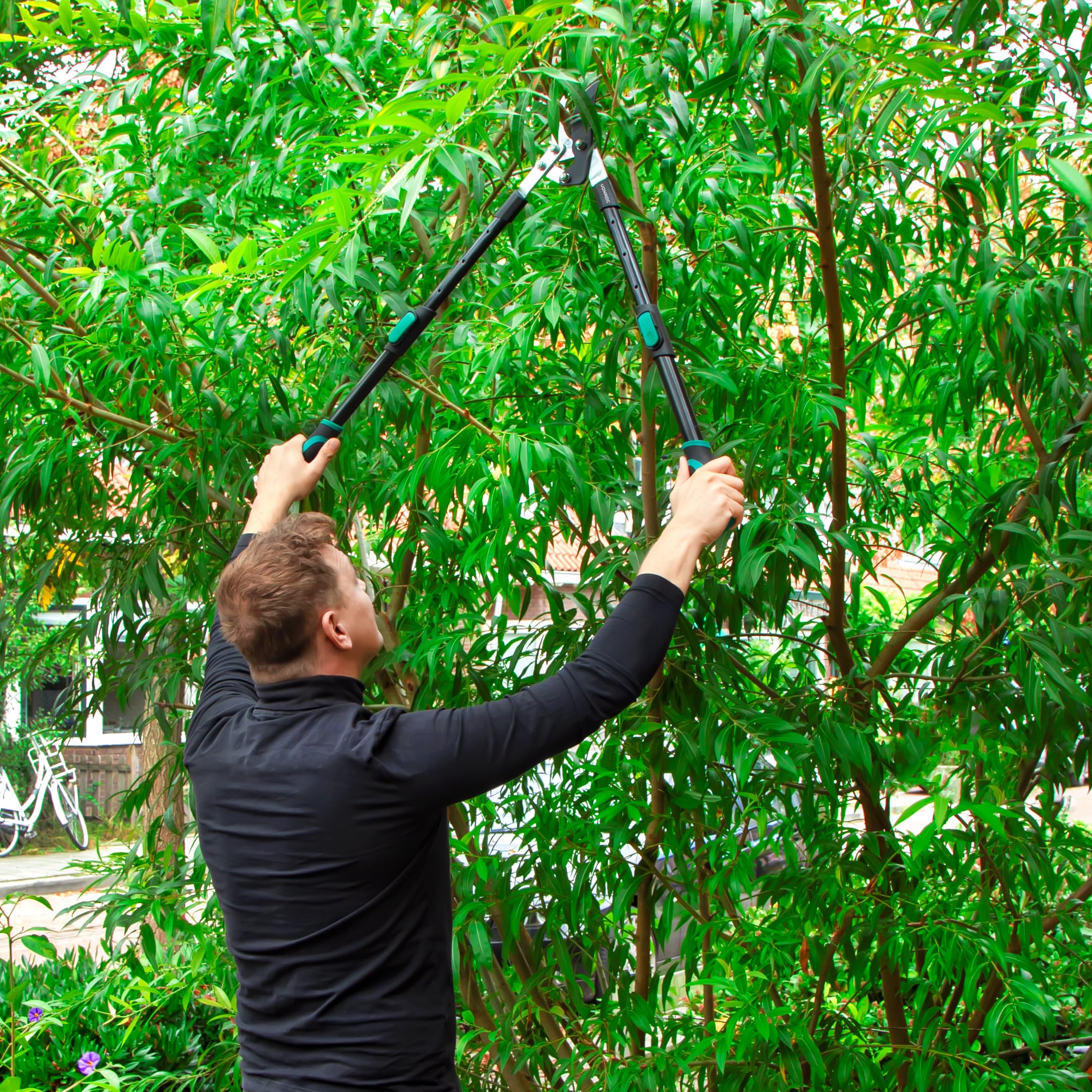 VONROC Sécateur Télescopique de Jardin – Coupe Ø25 mm – Longueur Réglable 63,5-85 cm – Lames Acier Carbone Revêtement Antiadhésif ILAG – Coupe-Branches pour Bois Frais