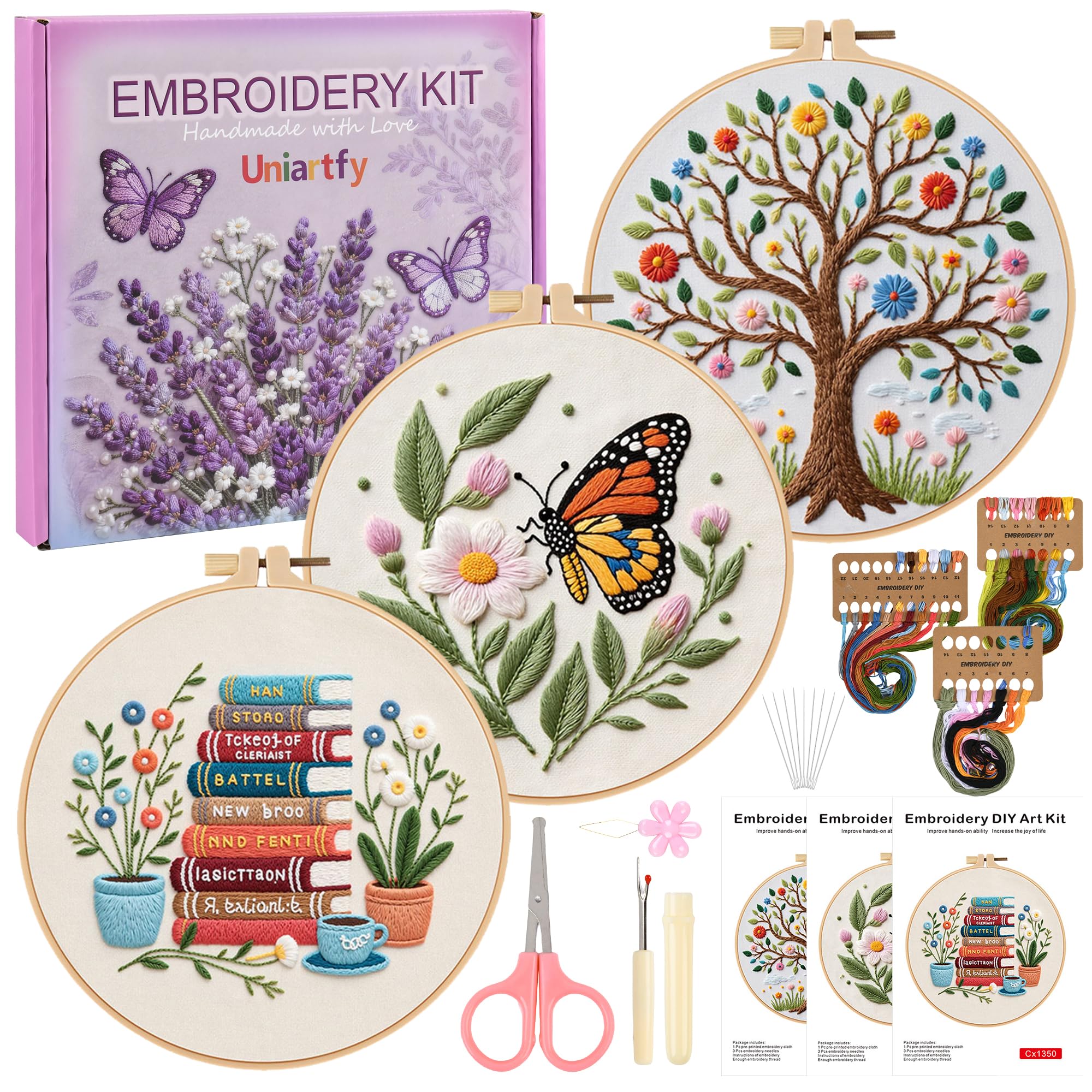 Beginner Embroidery Kit - Butterfly & Tree Designs -1