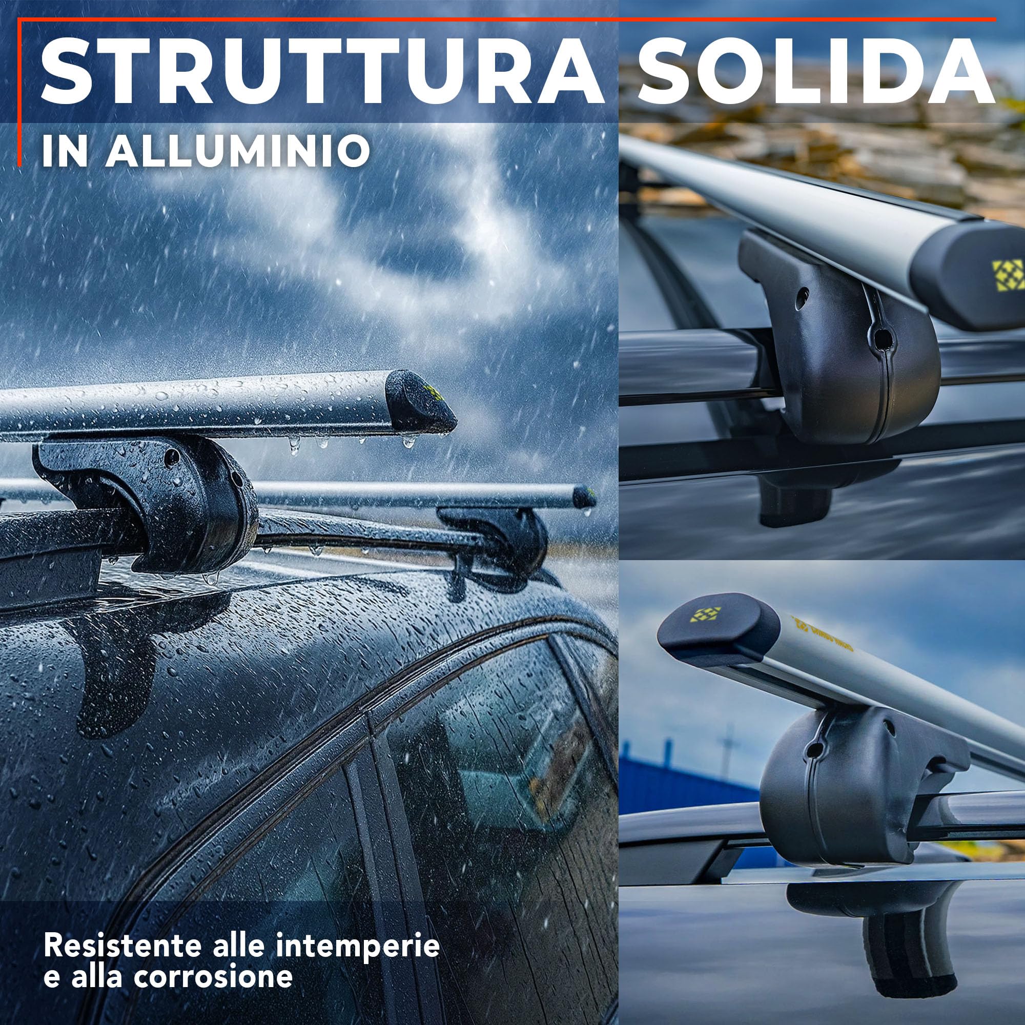 CHAOS RACKS | Universale Portapacchi da Tetto per Barre Longitudinali Aperte; Barre Portatutto | Trasporta in Sicurezza Box da Tetto, Portabici | Struttura Leggera e Resistente in Alluminio | 120 cm