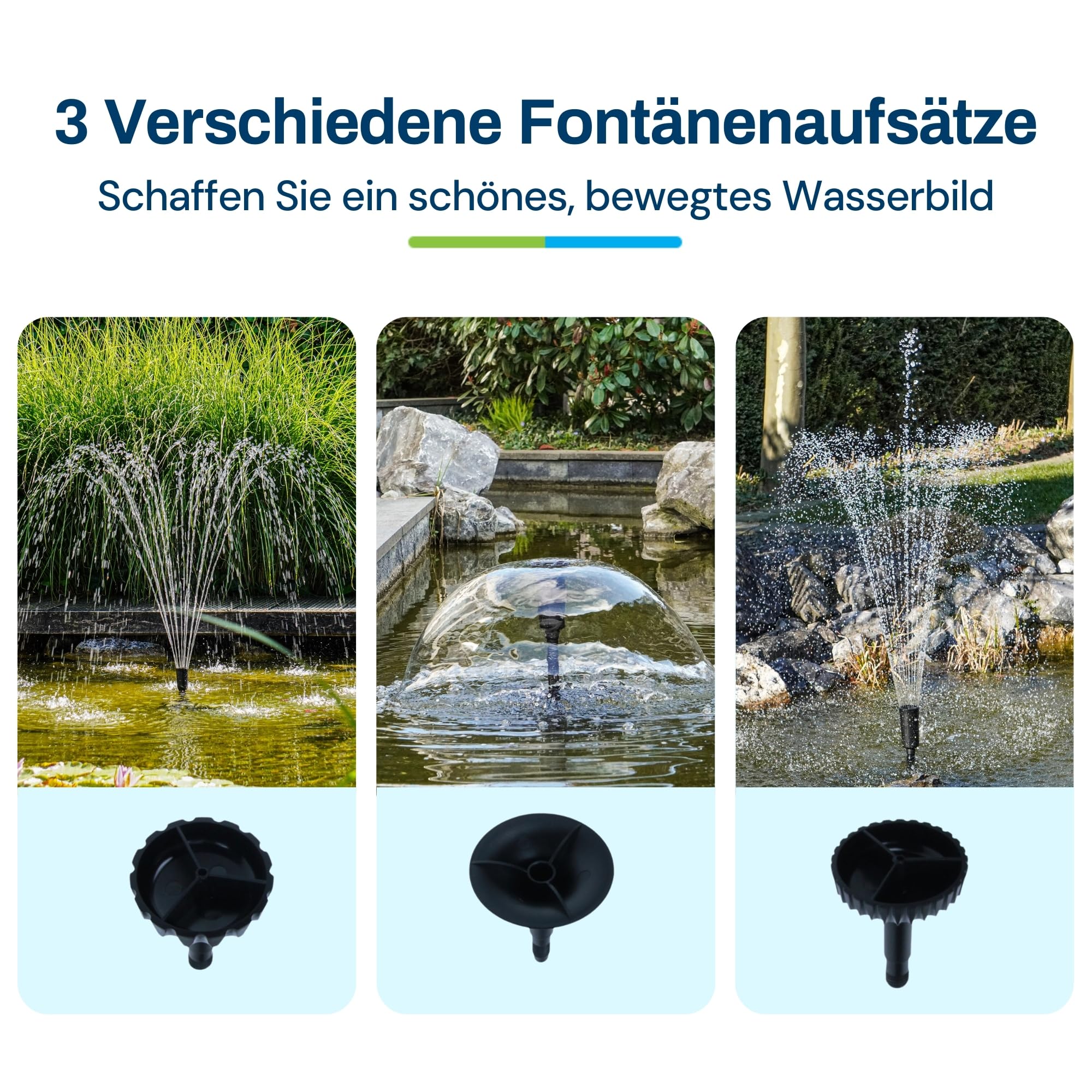BluFlow Control - Regelbare Teichpumpe - Mit Springbrunnenset - Springbrunnenpumpe - Filterpumpe - 3.800 Liter pro Stunde - 25 Watt