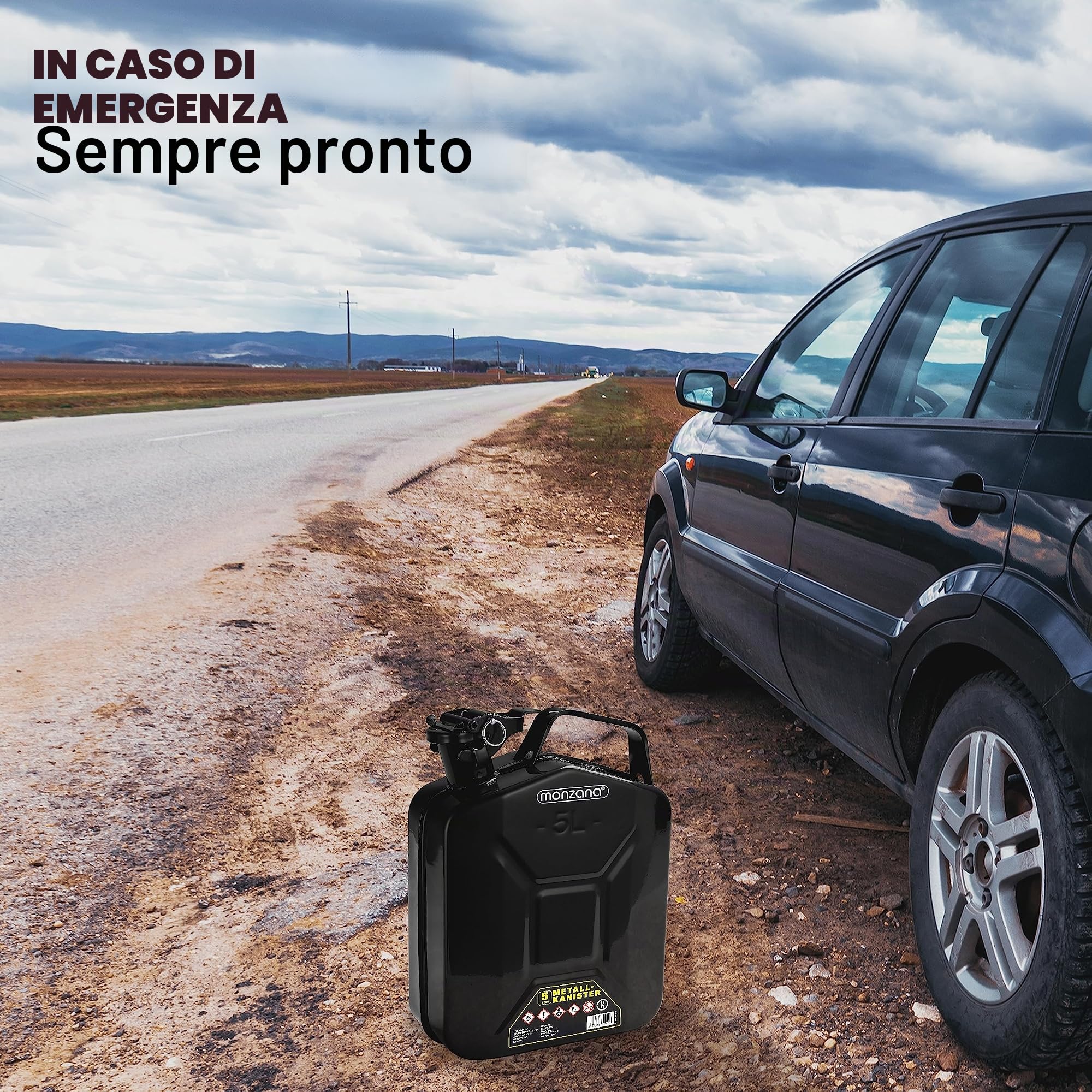 MONZANA® Tanica Benzina da 5 L Chiusura di Sicurezza Approvazione ONU Tanica di Gasolio in Metallo Contenitore Acciaio Carburante