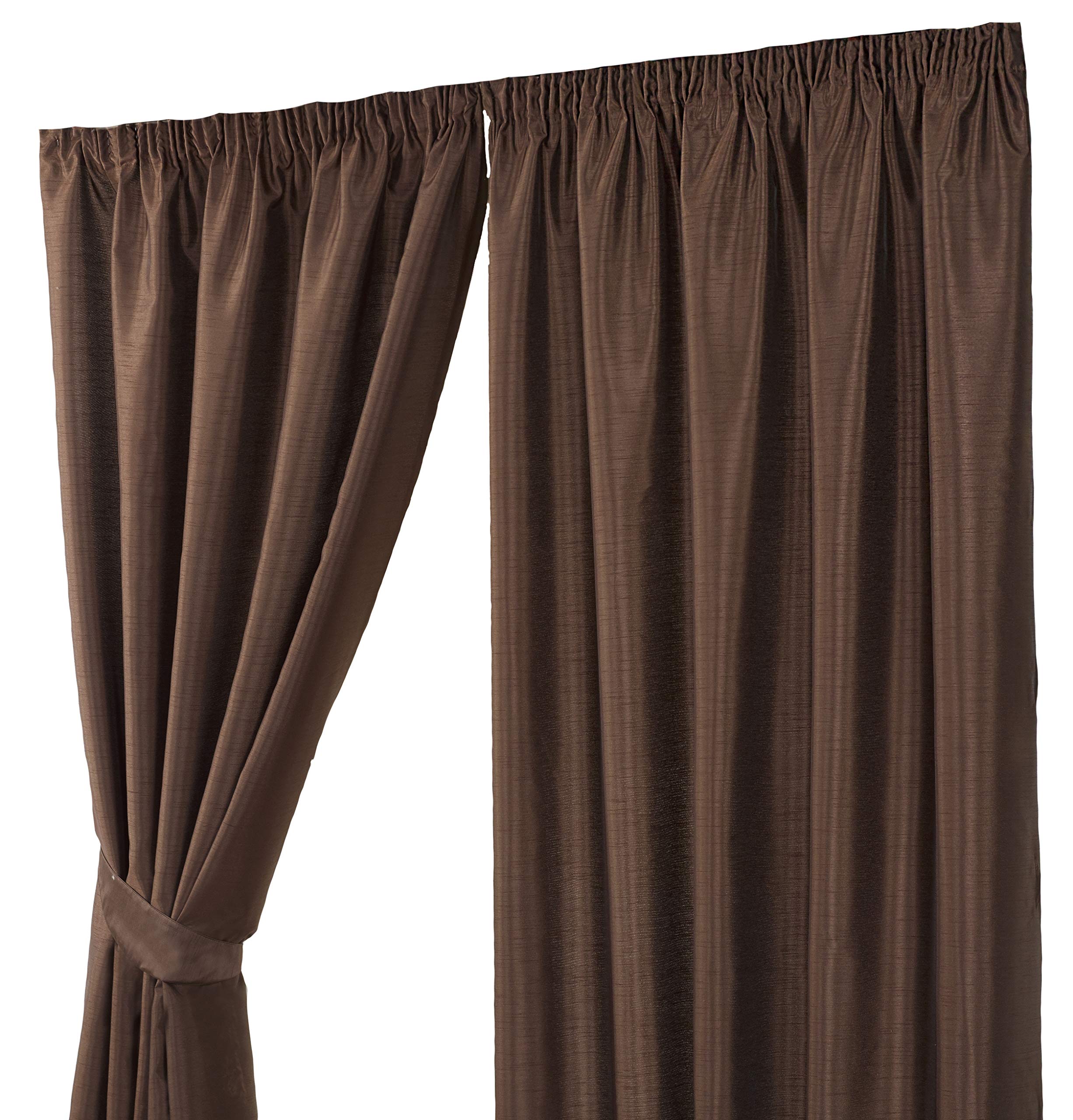 Faux Silk Lined RM Curtains + T/Bks (3" Header Tape) 116 x 182cm (46 x 72") Chocolate