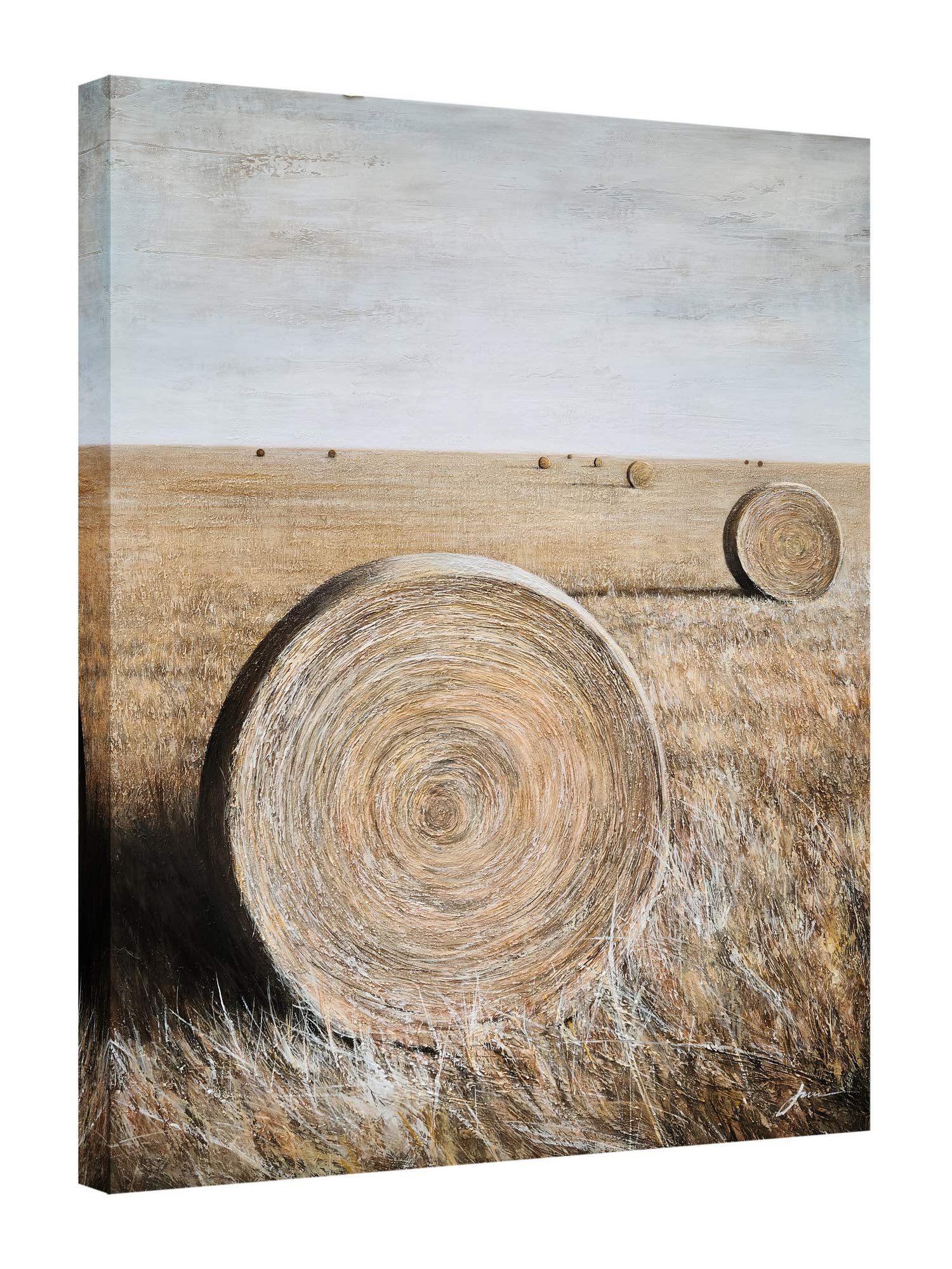 Yihui Arts Rustic Canvas Wall Art Hand Painted Hay Bales Pictures Modern Abstract Vintage Oil Paintings Vertical Artwork for Living Room Bedroom Bathroom Decor