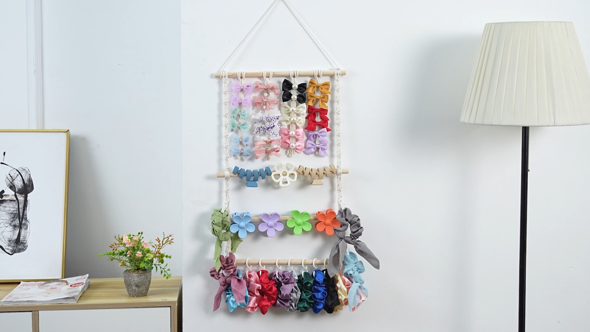 Amazon.com: UREYMX Macrame Hair Claw Clip Organizer, Hanging Bow