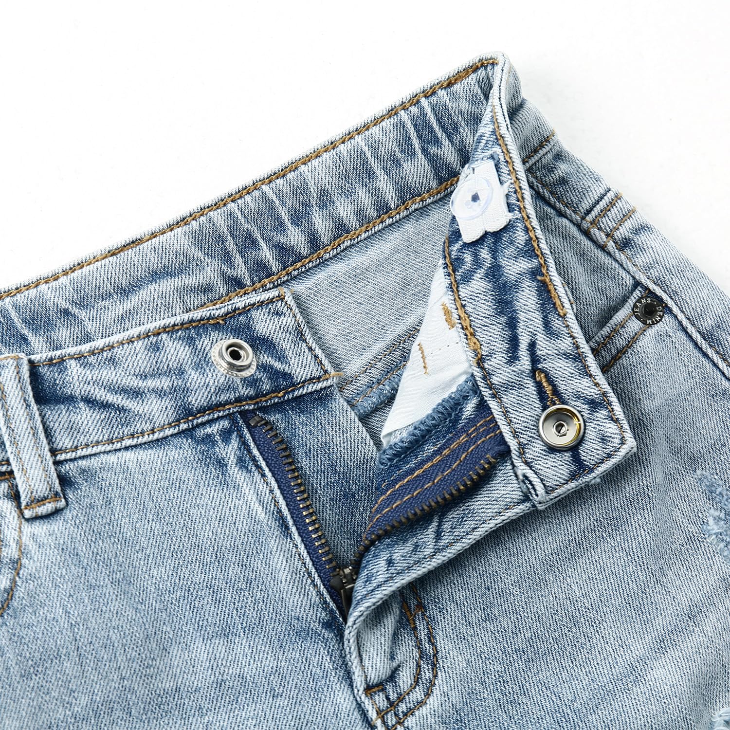 KIDSCOOL SPACE Sommer-Denim-Shorts für Jungen, zerrissene Löcher, weiches Gummiband auf der Innenseite der halben Jeanshose