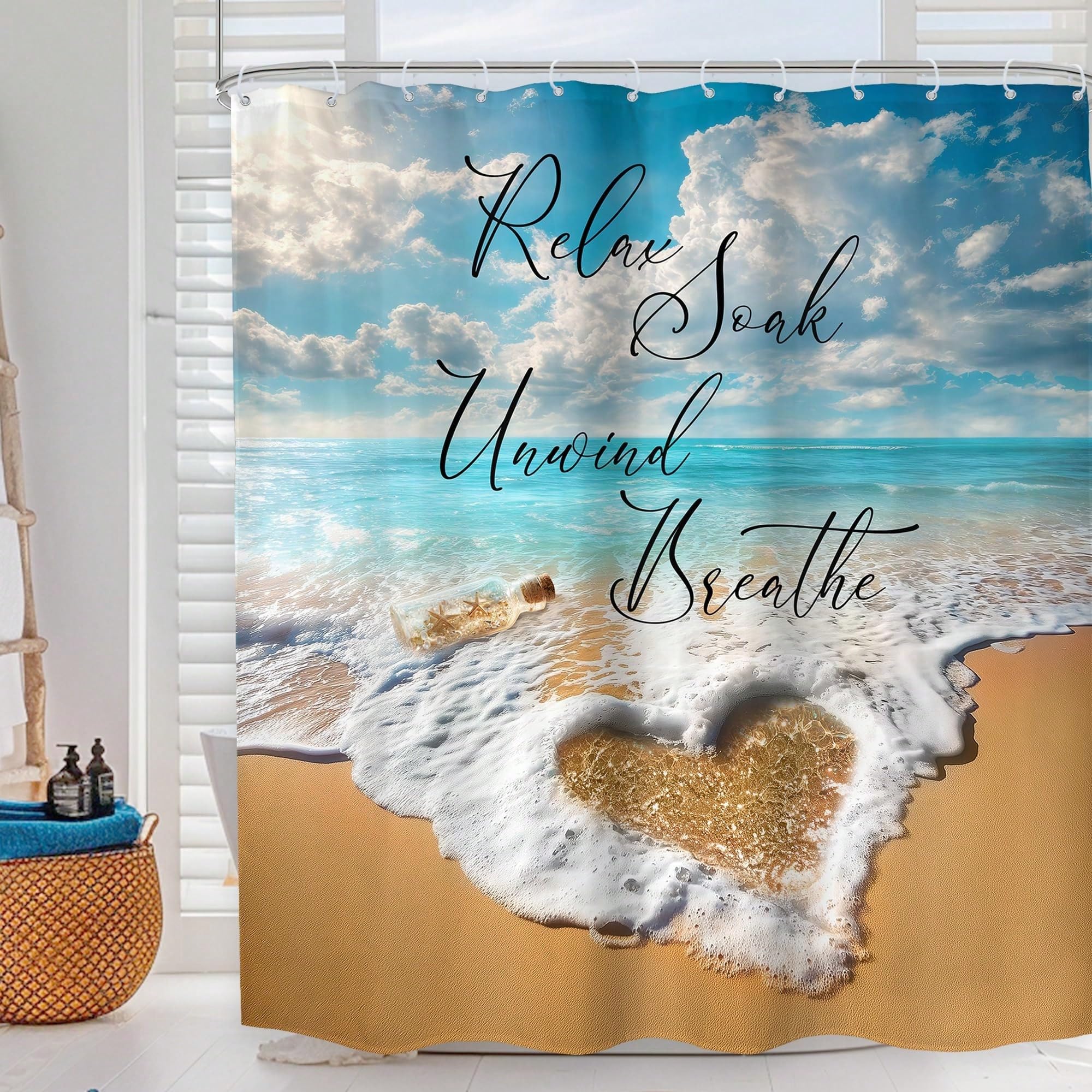 GLKSDLPO Beach Ocean Coastal Shower Curtain Bathroom Shower Curtains Landscape Bathroom Decor(180x230cm/71x91in(WxH)