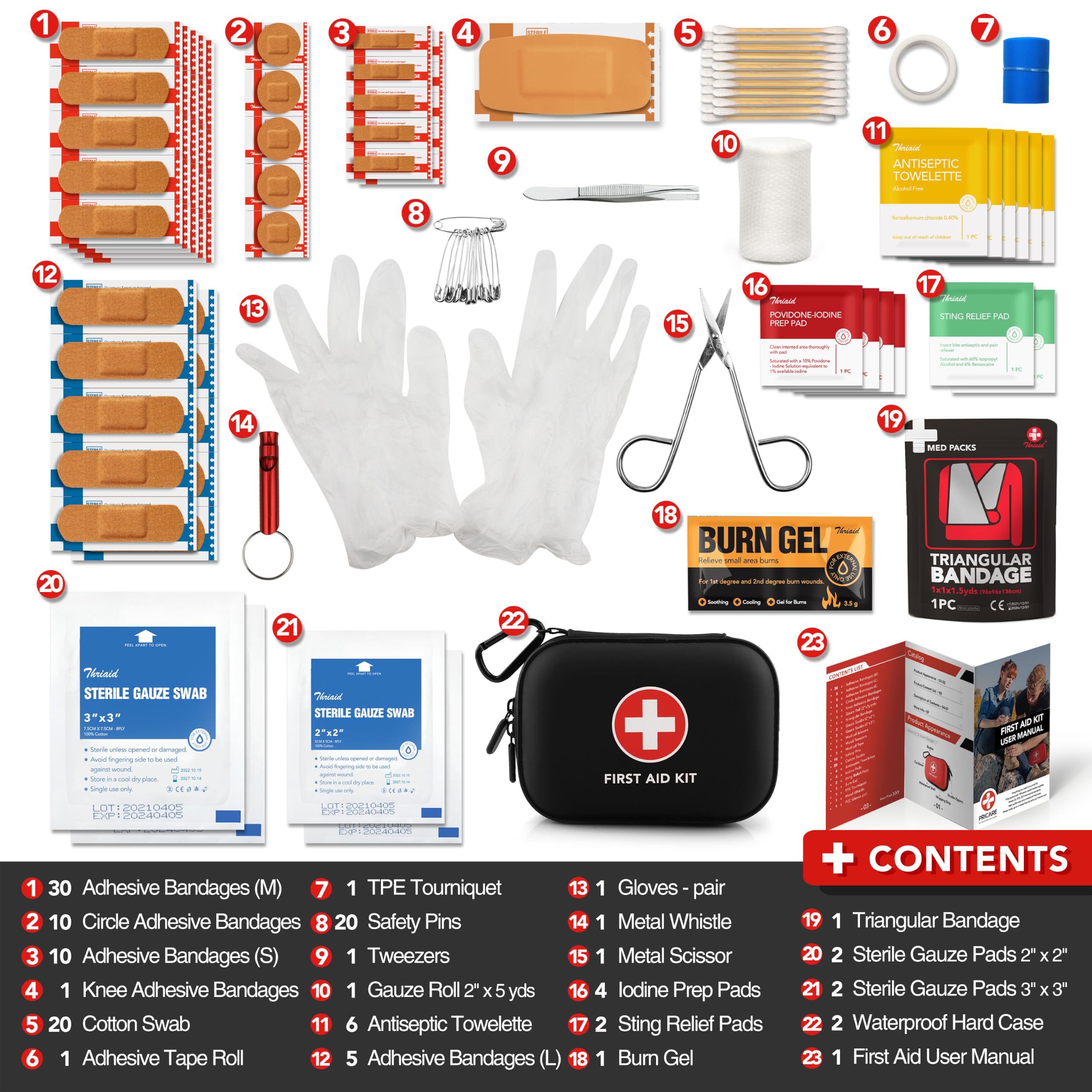 Mini First Aid Kit, 100 Pieces Water-Resistant Hard Shell Small Case - Perfect for Travel, Outdoor, Home, Office, Camping, Hiking, Car (Black) — Amazon image 3