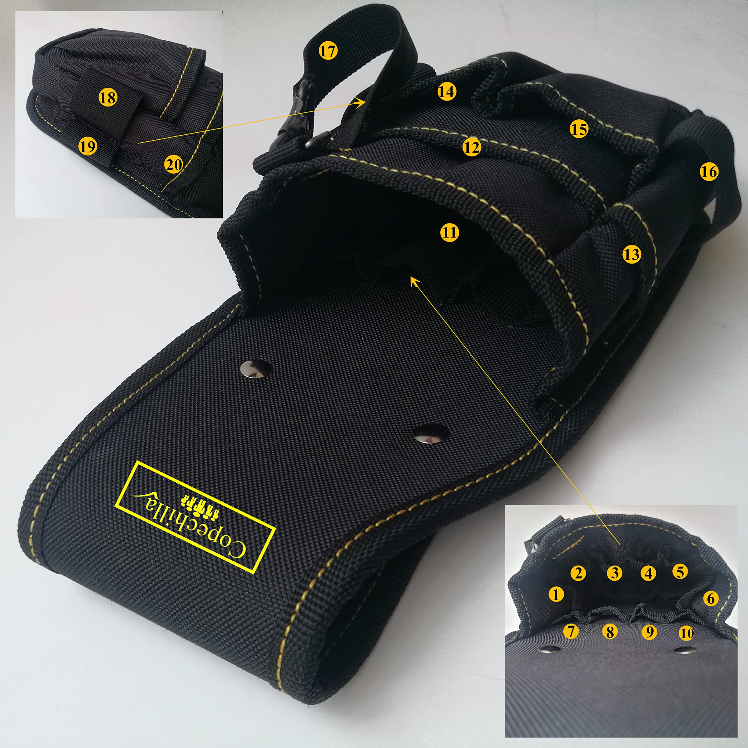 bolsa herramientas negro profesional con cinturón cómodo ensanchamiento ajustable,Refuerzo remaches,Fuerte y resistente al desgaste,Material nailon grueso doble capa,hogar o profesional