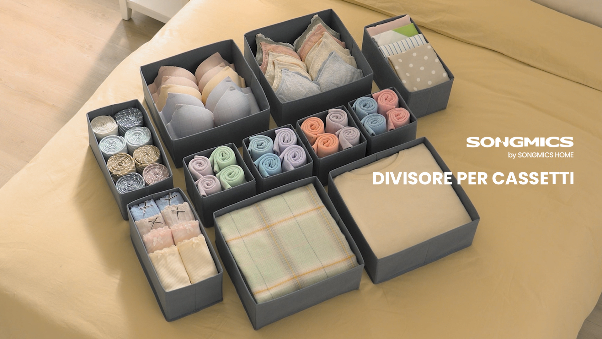 Set Da 6 Divisori Per Cassetti E Armadio - Organizer Pieghevoli Per Biancheria Intima, Calze E Reggiseni - Grigio