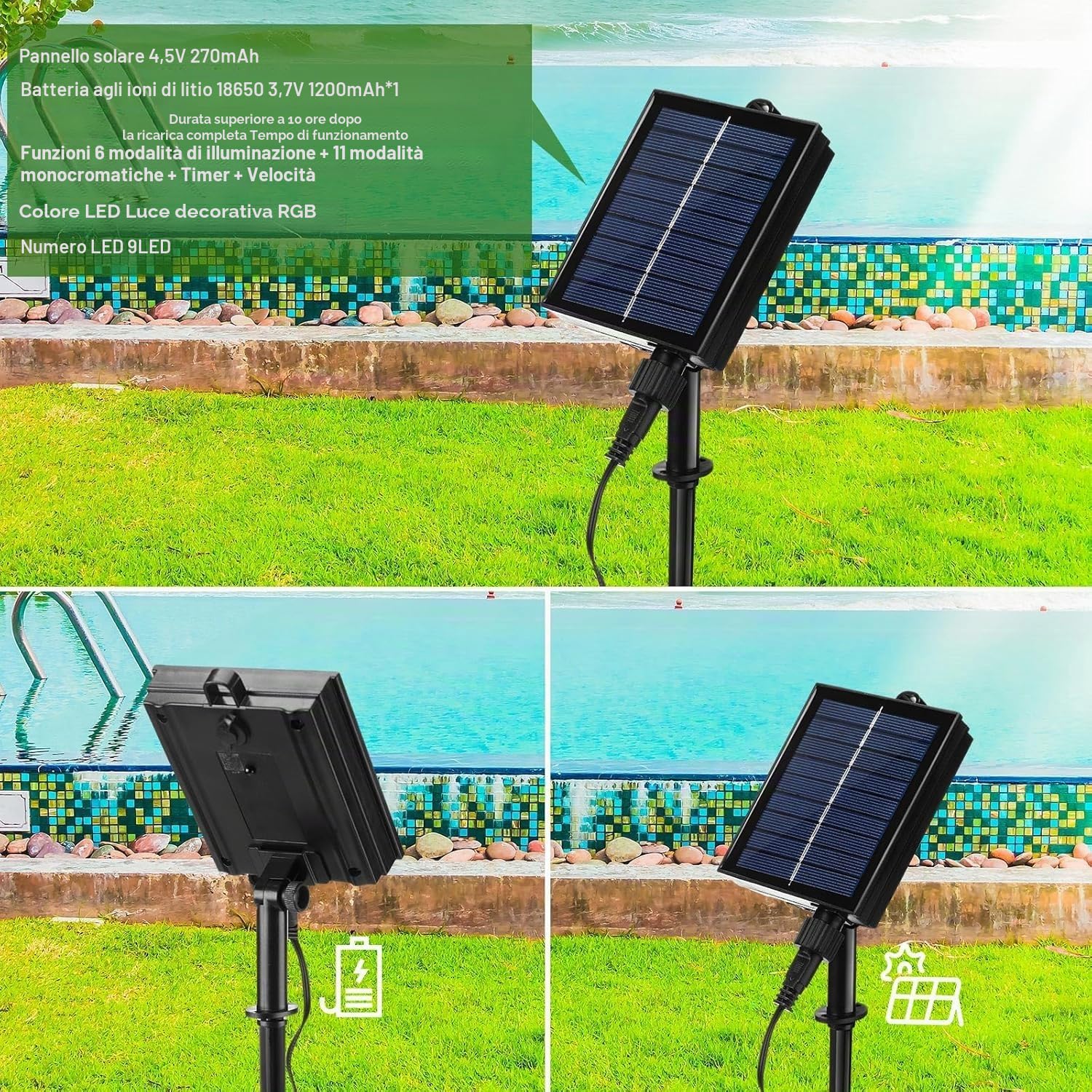 Reallnaive - Fontana solare per piscina, con luci LED a 7 colori, regolabile, per cascata, divertimento, spruzzatore sopra e interrato