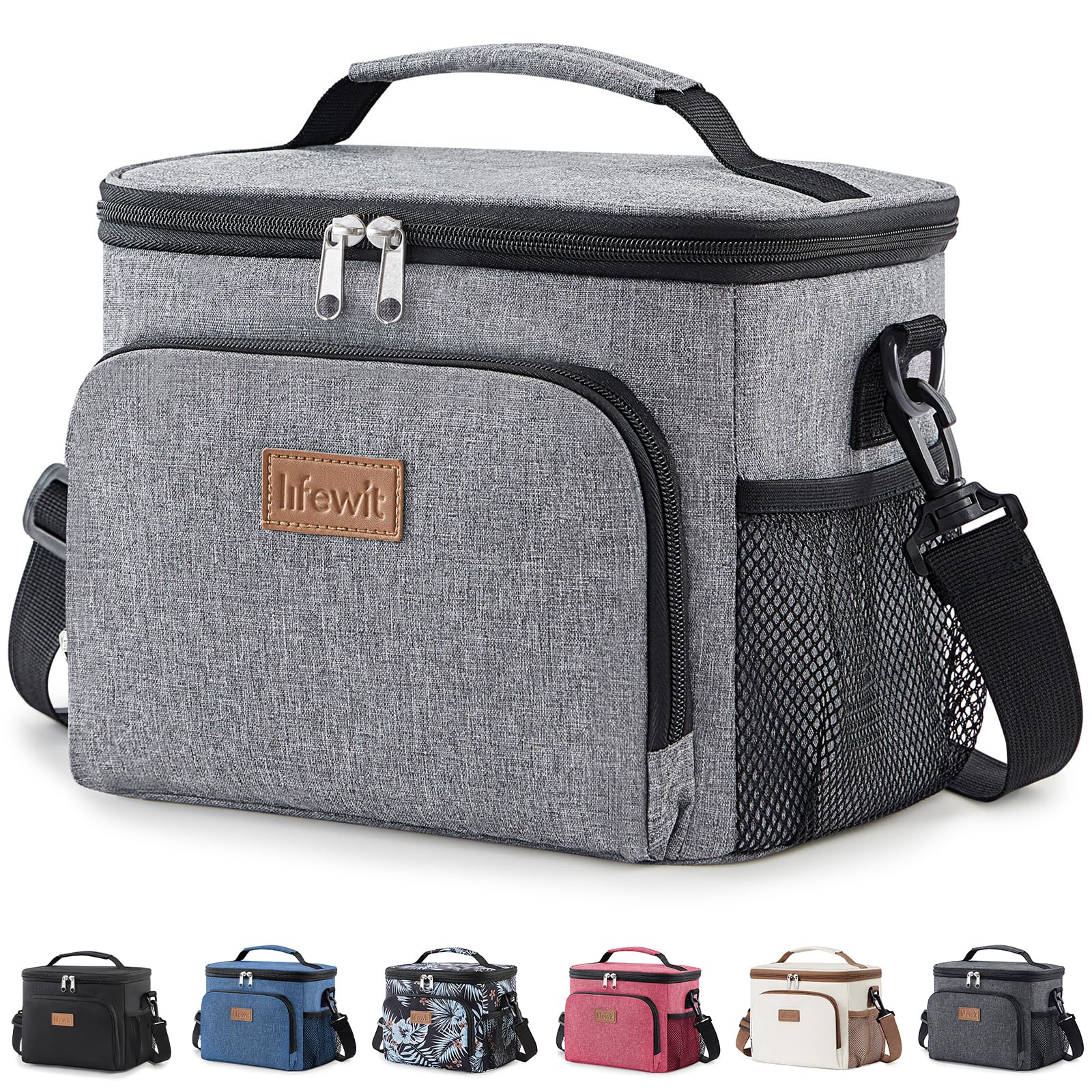 Lifewit Isolierte Kühltasche, Wiederverwendbare Lunchtasche, Tragbare Kühlbox auslaufsicher, Tragetasche mit verstellbarem Schulterriemen für Erwachsene für Arbeit/Picknick, Grau, 9L 12 Dosen