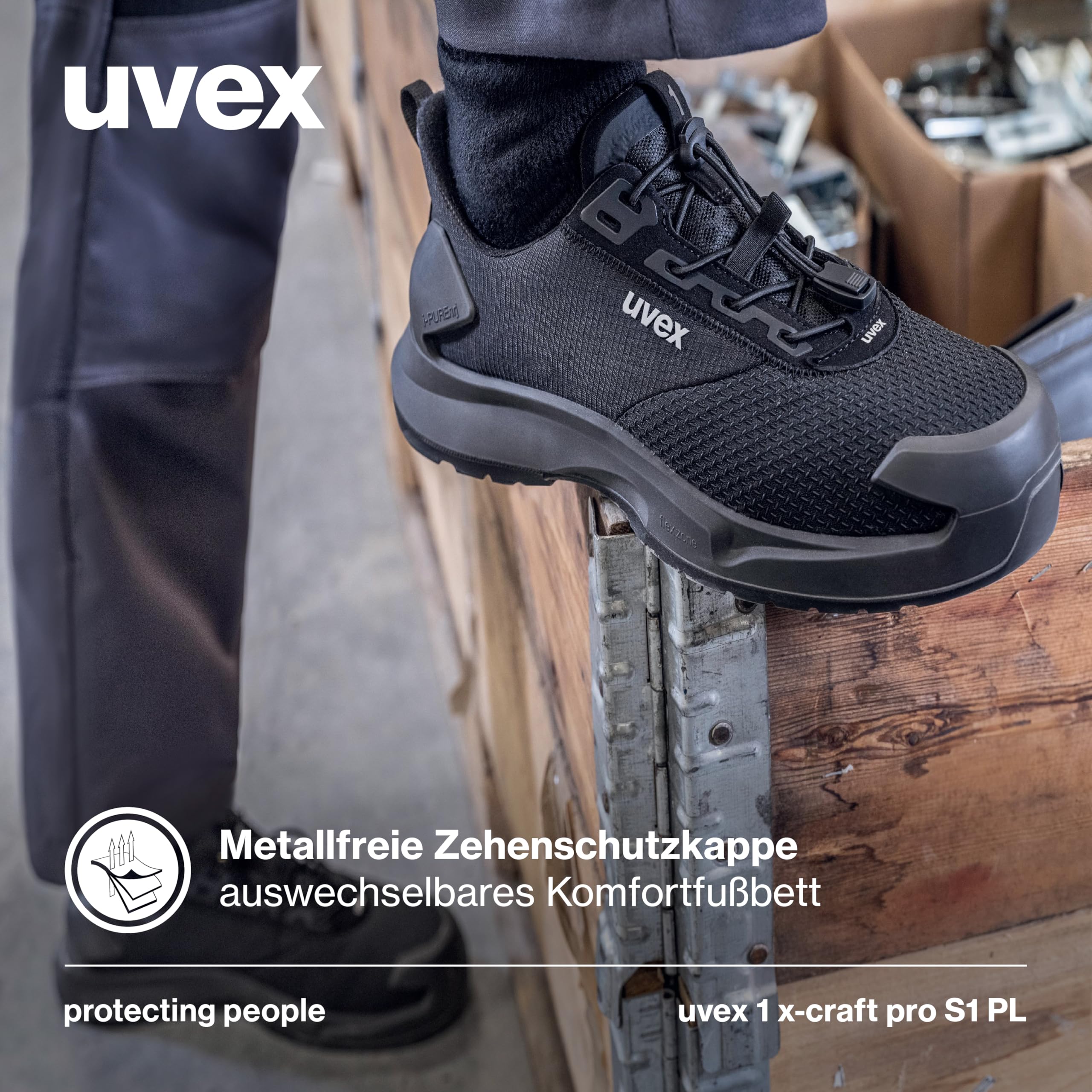 Uvex 1 x-Craft pro Halbschuh S1 PL - Sicherheitsschuh für stärkere Beanspruchung - sportlich, leicht & flexibel