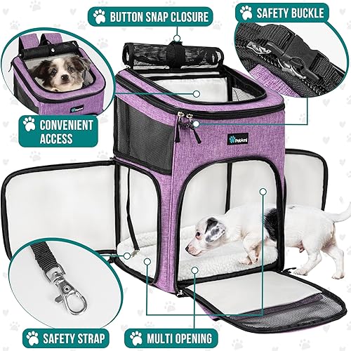 Miniatura 10 de PetAmi - Mochila para perros y gatos pequeños  Aprobado por aerolínea  Entrada ventilada de 4 vías, seguridad y soporte suave de espalda  Plegable