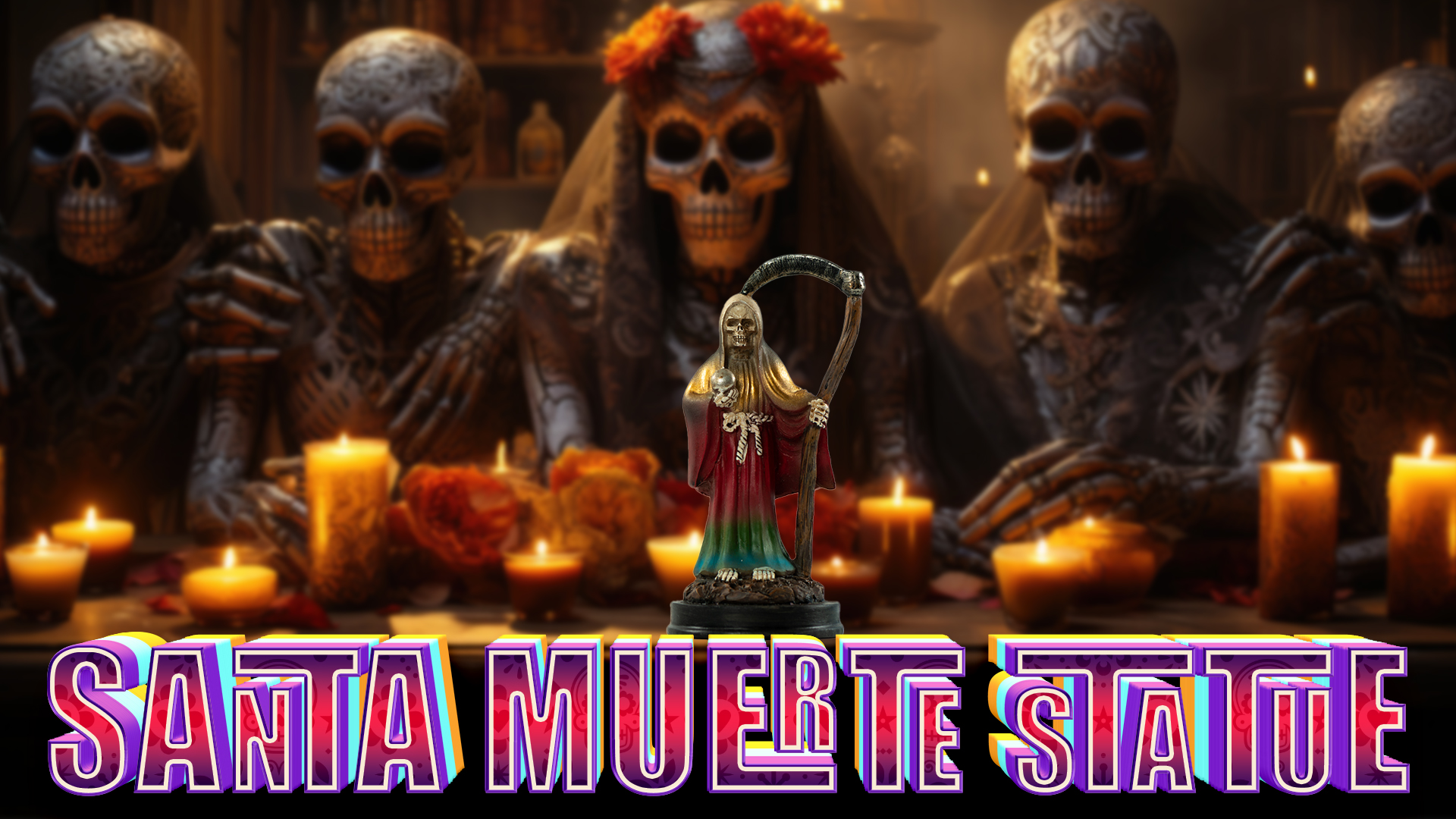 Estatua Santa Muerte 5 pulgadas figura en túnica arcoíris miniatura 7