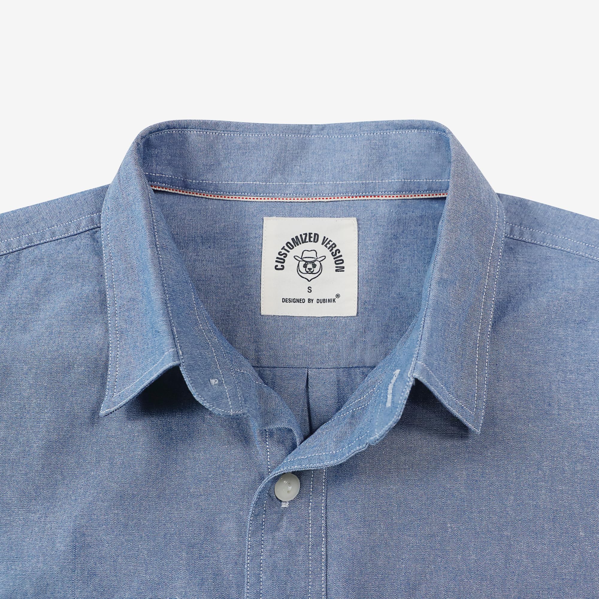 Dubinik® Chemise Homme Manches Courtes en Chambray Coton Léger Coupe Regular Deux Poches Style Urbain Décontracté