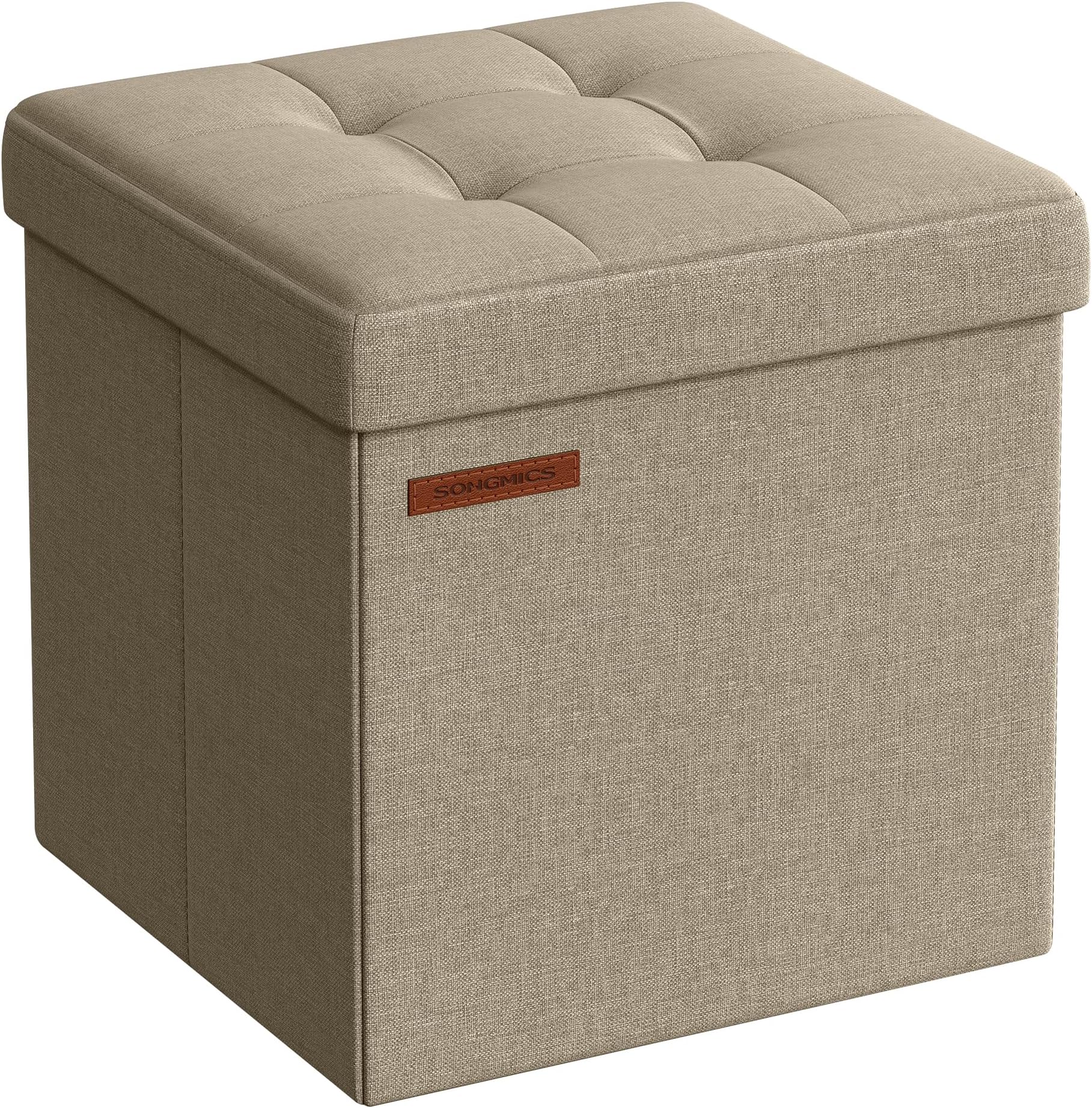 SONGMICS Storage Ottoman, Foldable Small Ottoman Foot Rest, 11.8 Inches Foot Stool, Cube Ottoman with Storage, Load up to 286 lb, for Living Room, Bedroom, Dorm, Camel Brown ULSF028K01